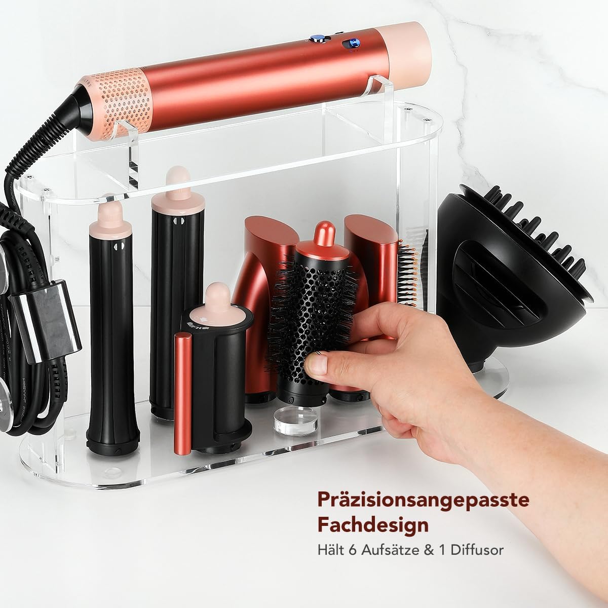 Haartrocknerhalter für Dyson Airwrap, 7 Fächer, Transparenter