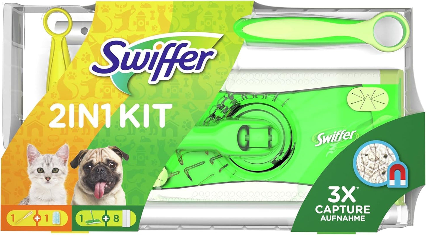 2in1 Bodenwischer-Kit, Starterset (Stab + 8xDry + Griff + 1xTuch)