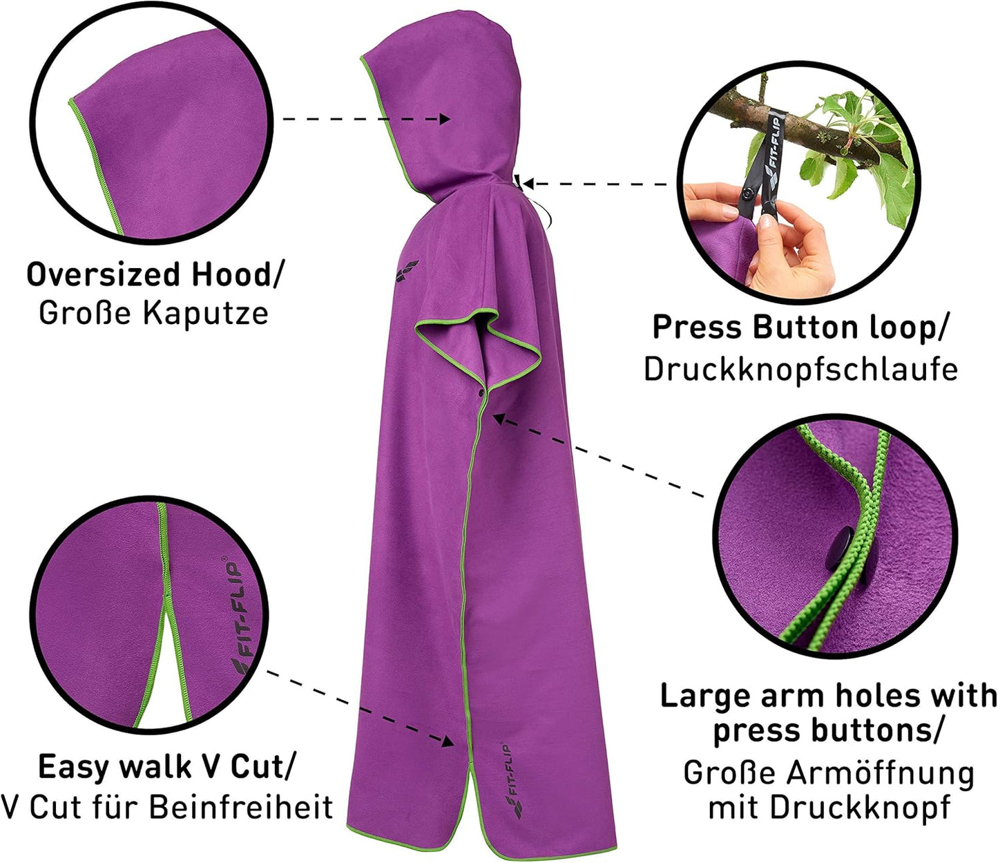 Badeponcho mit Kapuze, schnelltrocknend, 02-Large 11 - Lila - Grün