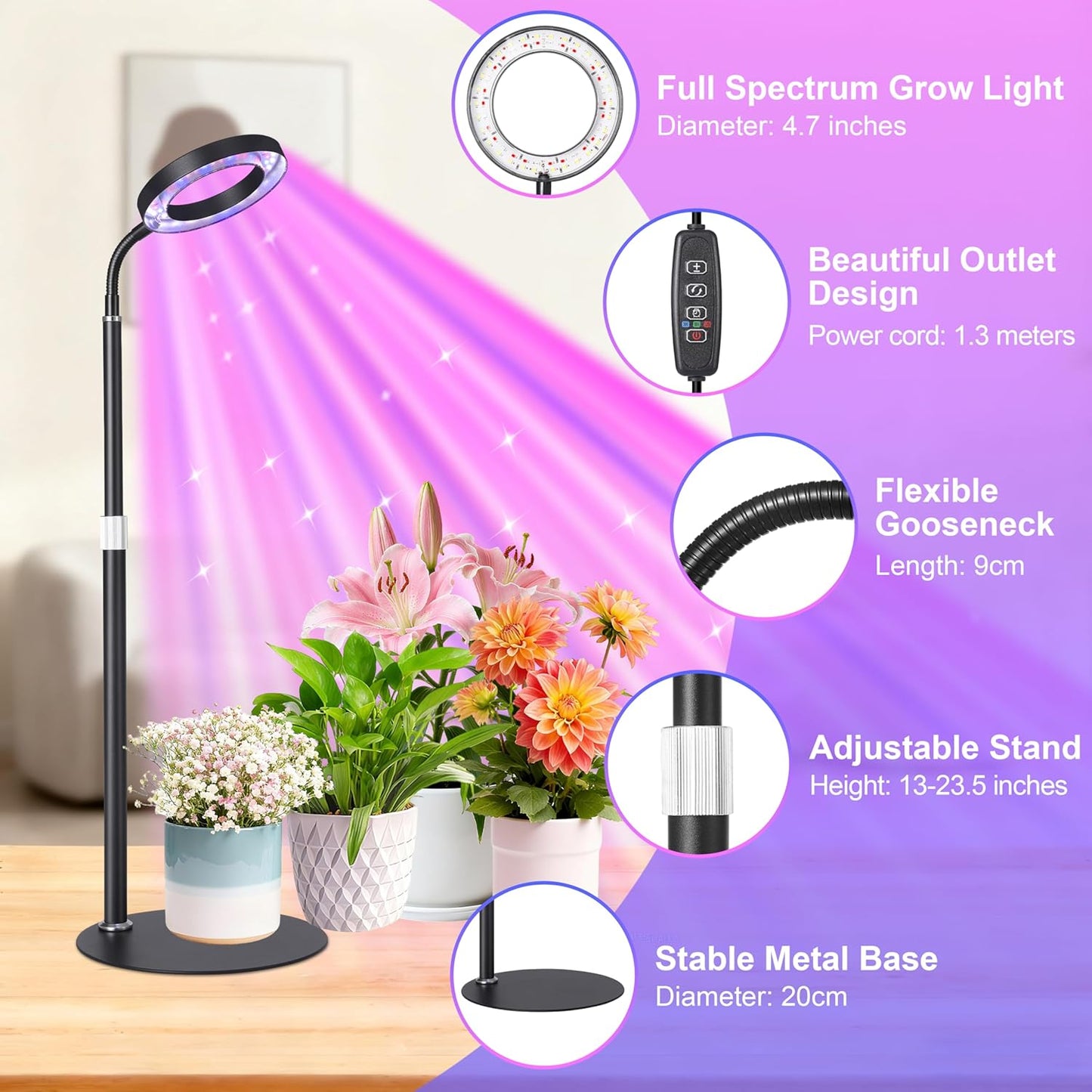 Vollspektrum-Wachstumslicht mit Timer, Schwarz Rgb 1-pack