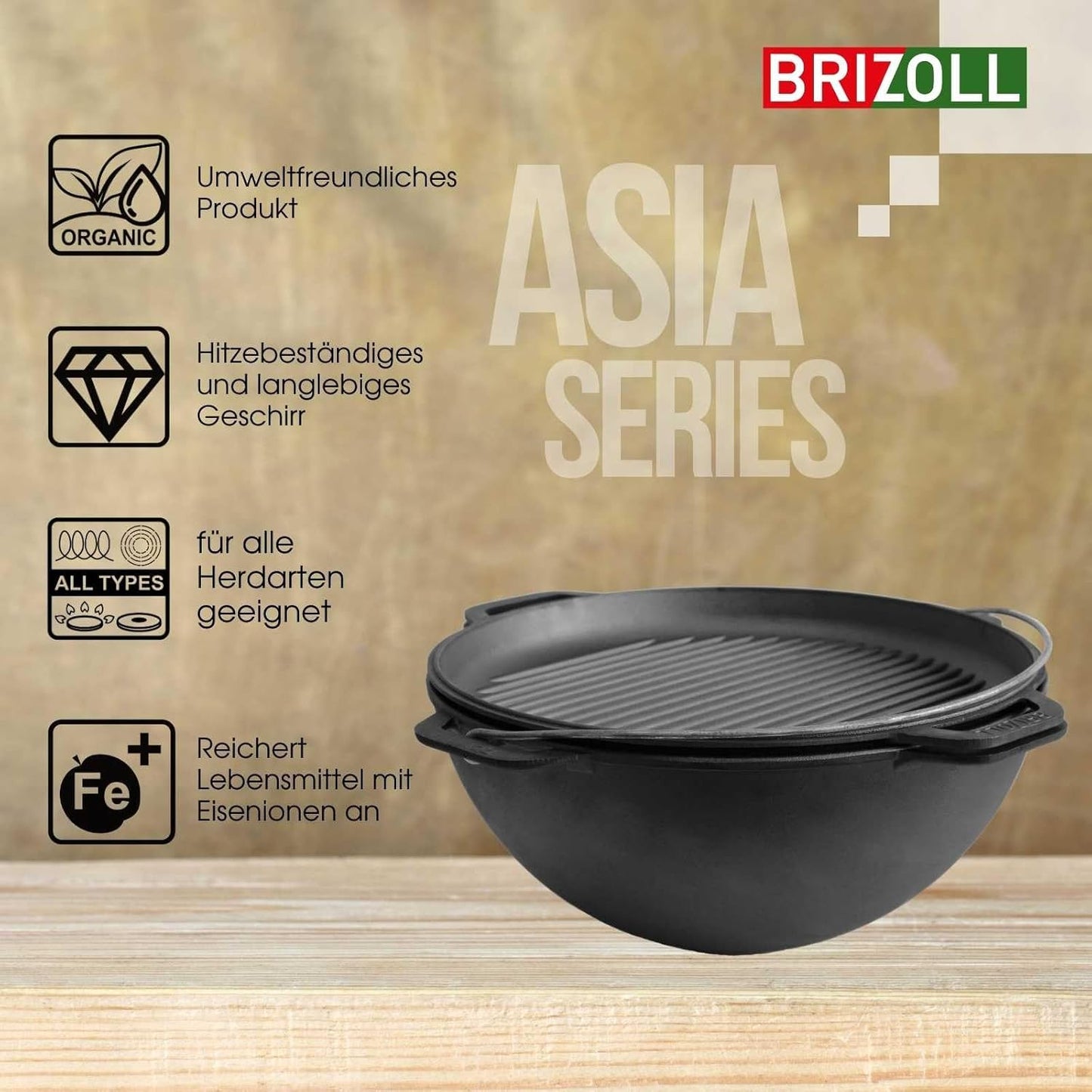 Gusseiserner Grillwok, 12 L