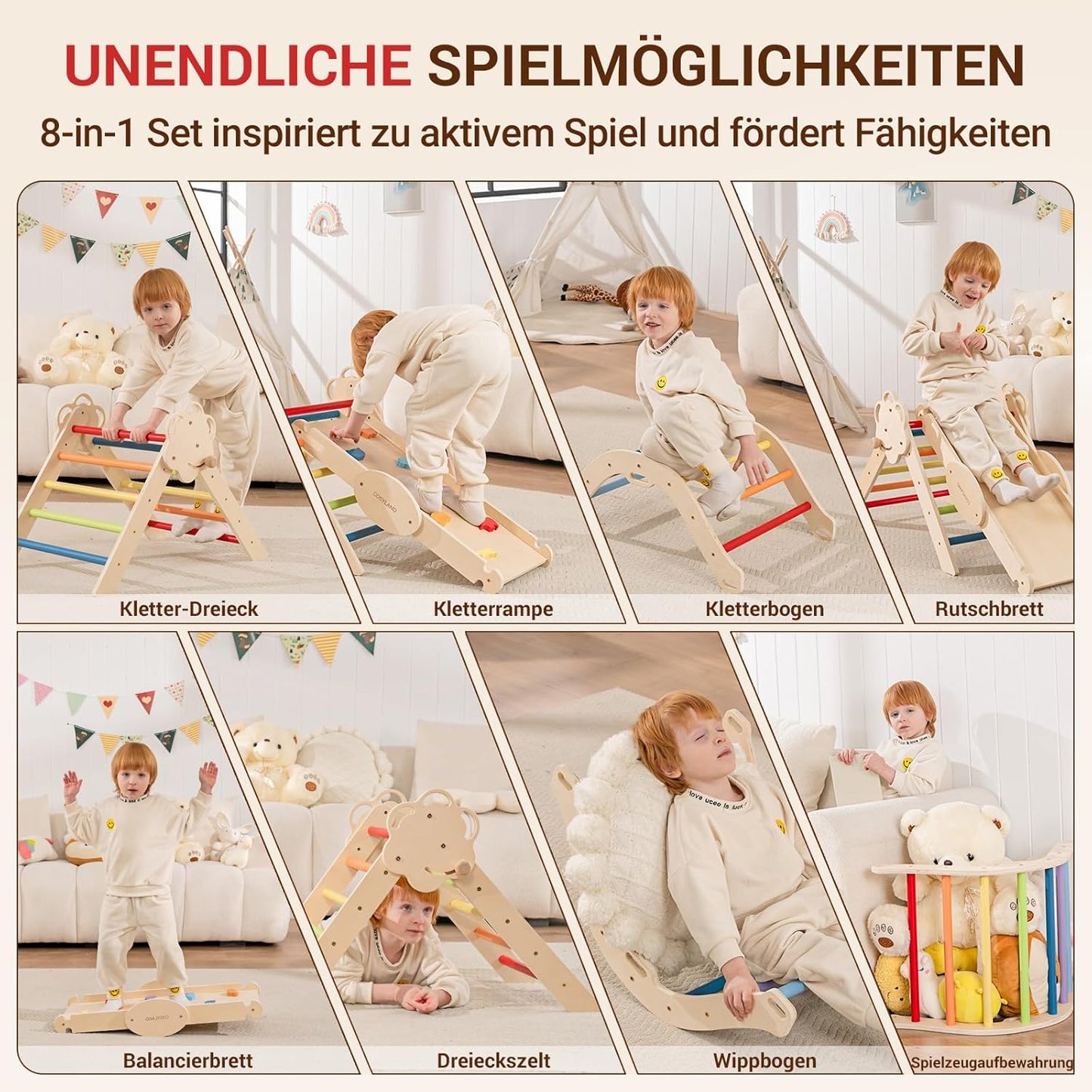 8-in-1 Indoor-Klettergerüst, Klassischer Regenbogen