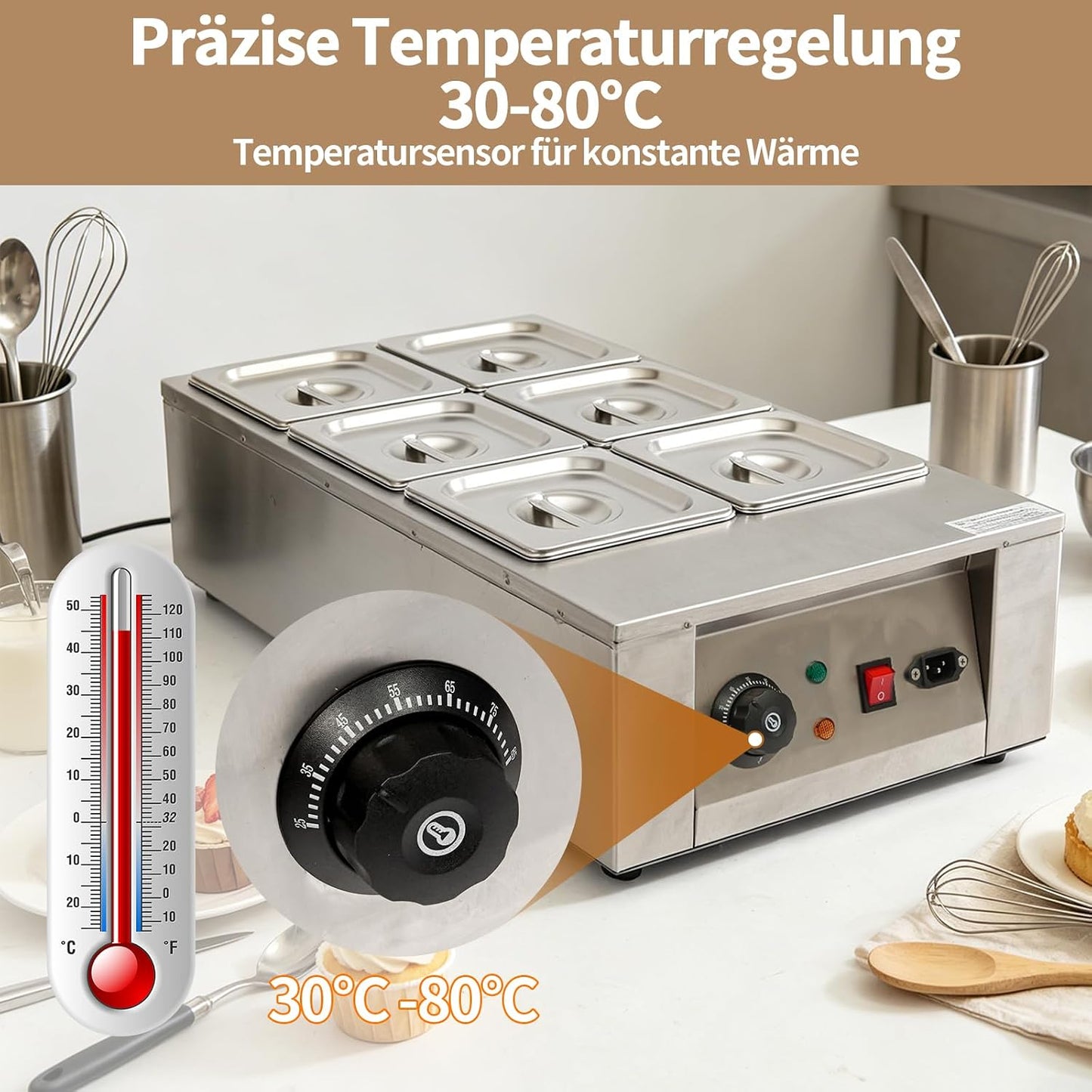 Schokoladenschmelzgerät mit 6 Tiegeln
