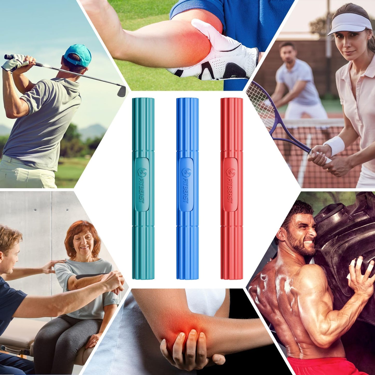 Therapie Flex Bar-Set für Tennisarm, 3 Stück, 3er-Set - Grün Blau Rot
