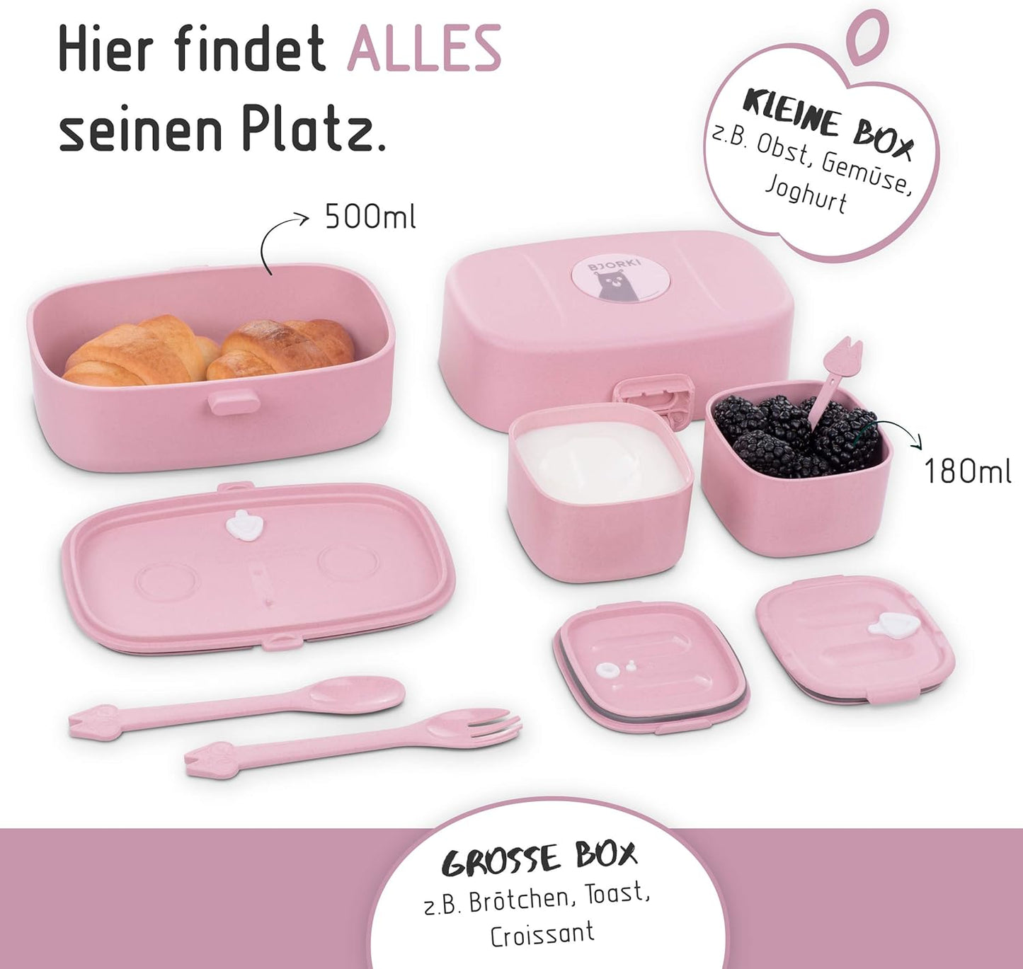 Auslaufsichere Bento Box für Kinder mit Namensticker, Pastell Rosa