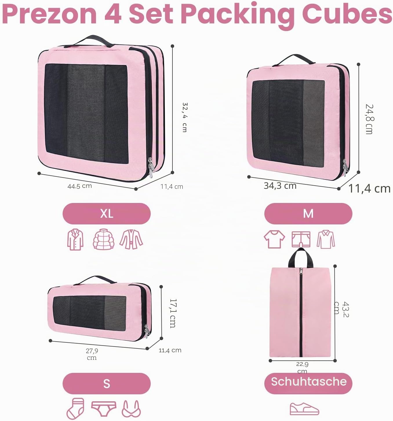 Kompressions-Packwürfel-Set, Pink 4 Set