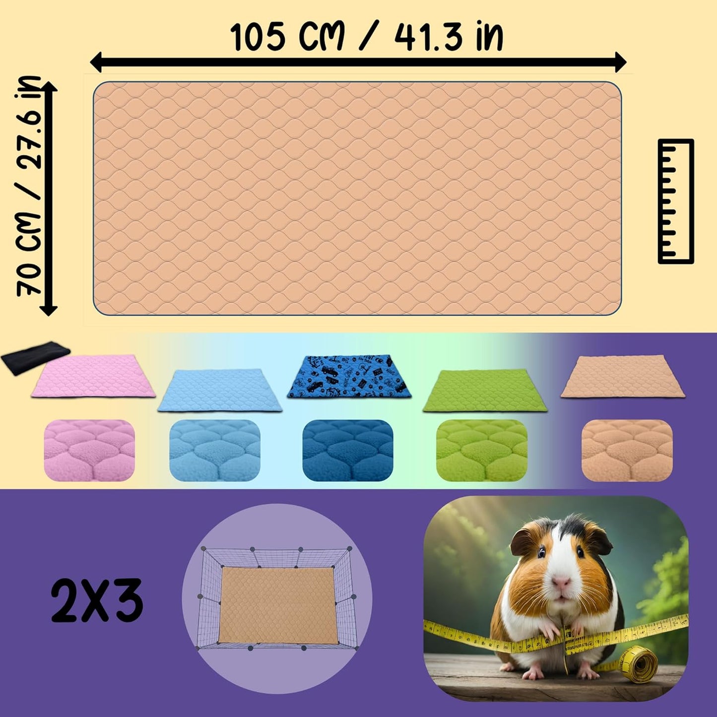 Käfigeinlage für Kaninchen und Meerschweinchen, L 105 x B 70 x H 2 cm Pfirsich