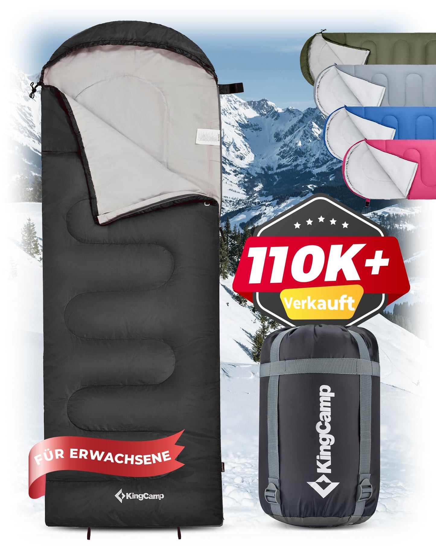 Schlafsack für kaltes Wetter, Schwarz L Zip 220×75cm