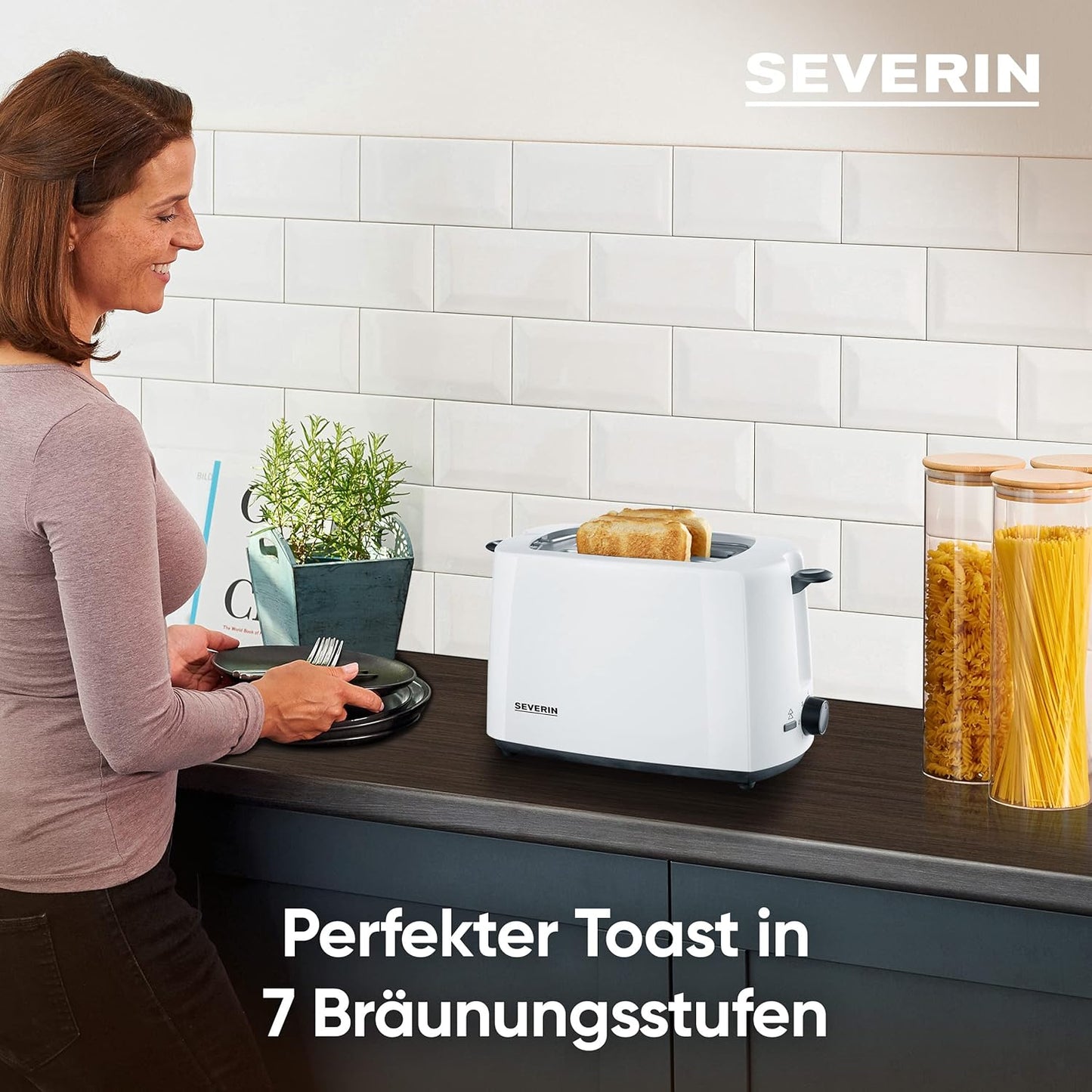 AT 2286 Toaster mit Brötchenaufsatz, Weiss / Schwarz