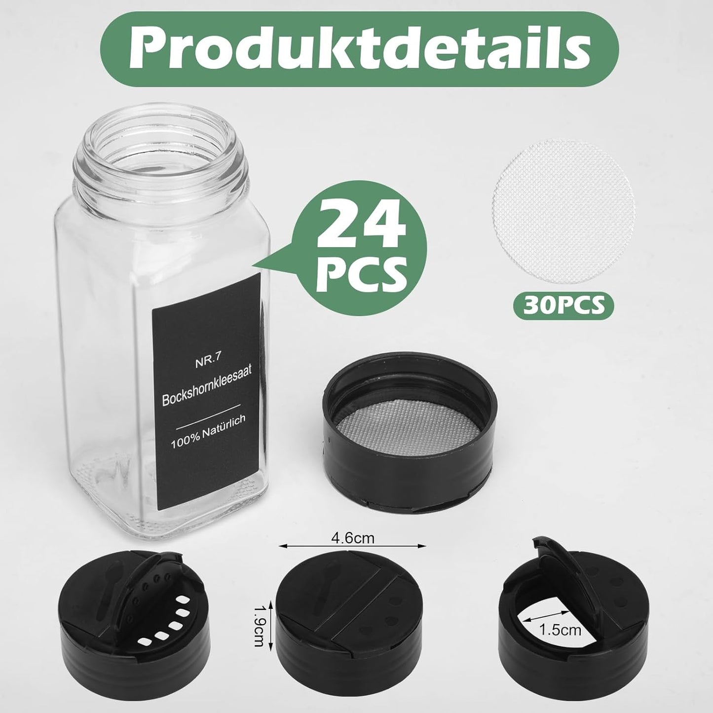24-teiliges Gewürzgläser-Set mit Doppelkopf-Deckel, 24 Doppel Deckel