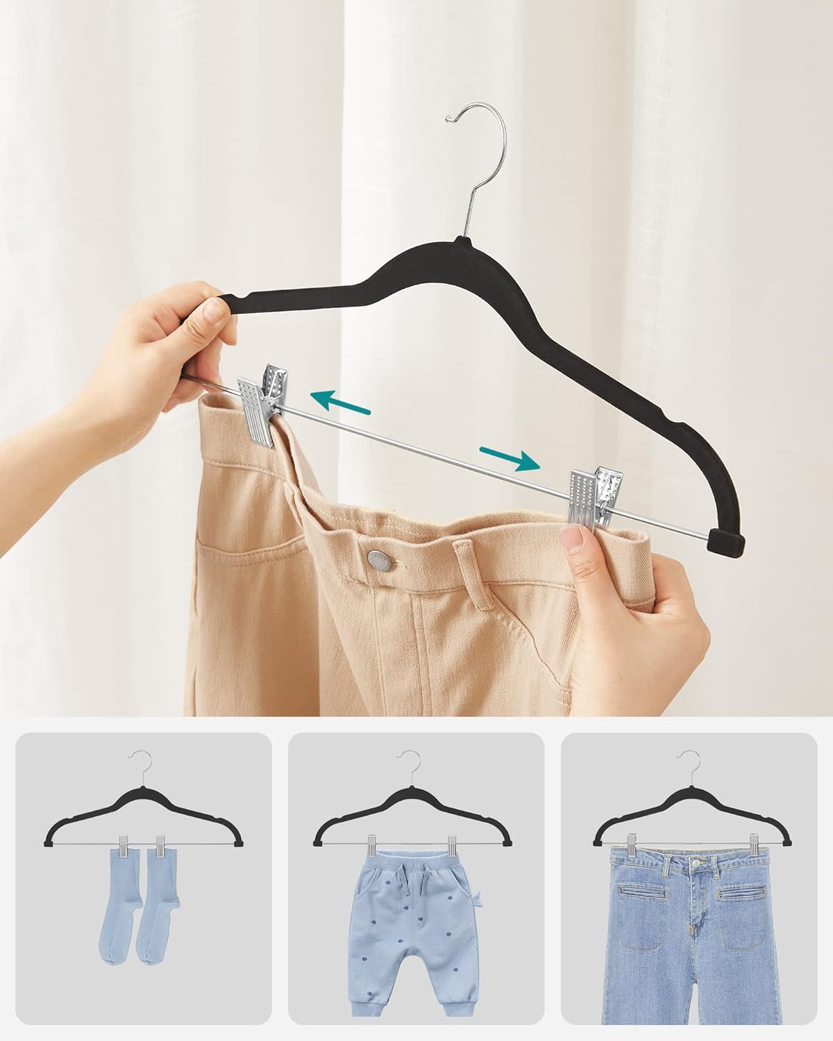 Samt-Kleiderbügel mit Clips (12er Set), Schwarz 12 Stück