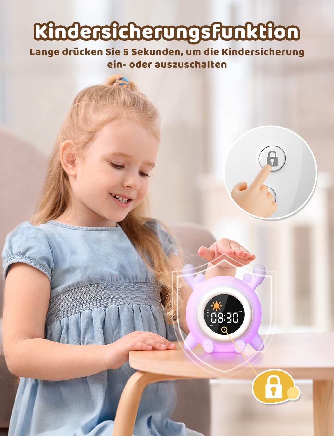 Kinderwecker mit Alarmlernfunktion und Nachtlicht, Rentiere