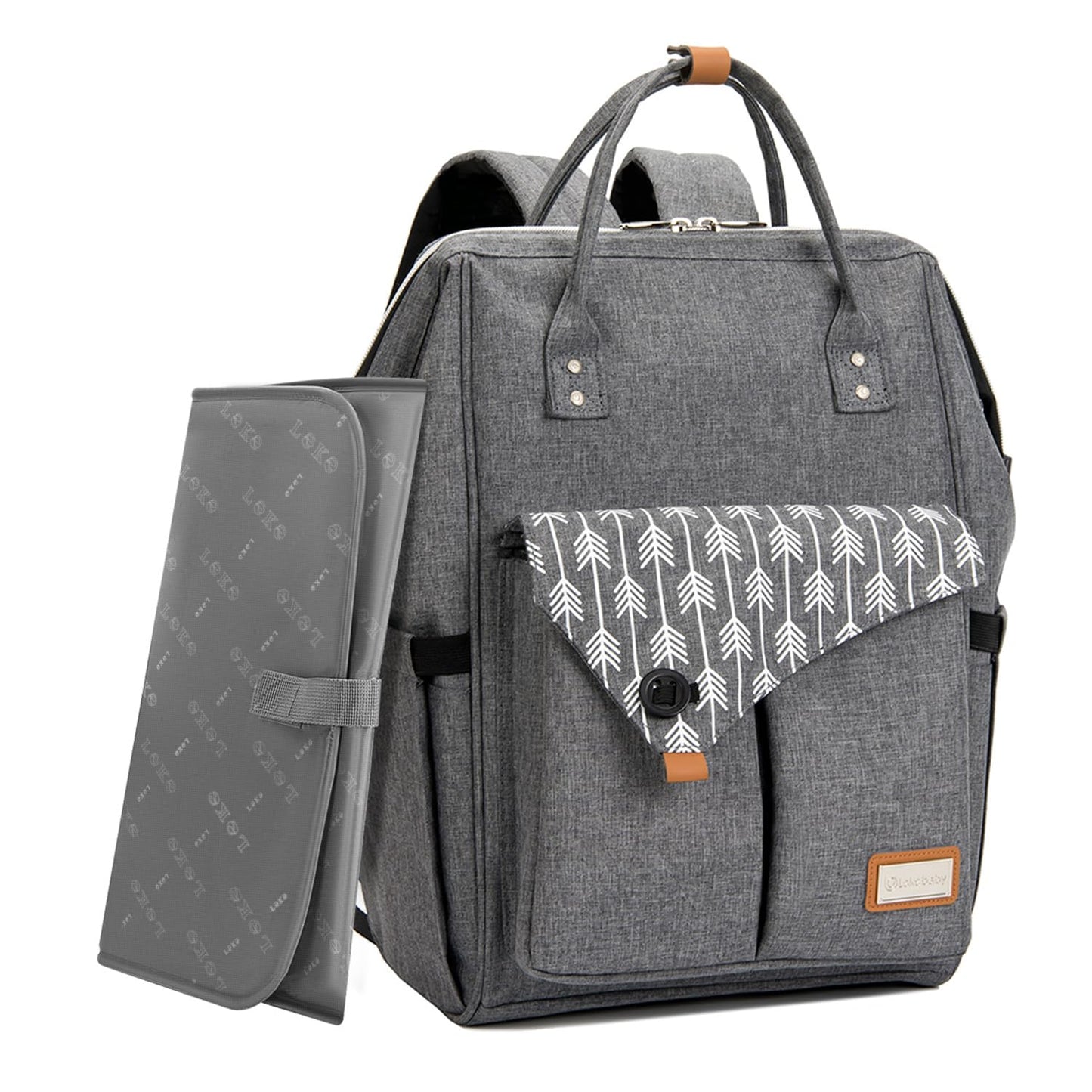 Wickelrucksack mit Wickelunterlage, Pfeil Grau Gedruckt