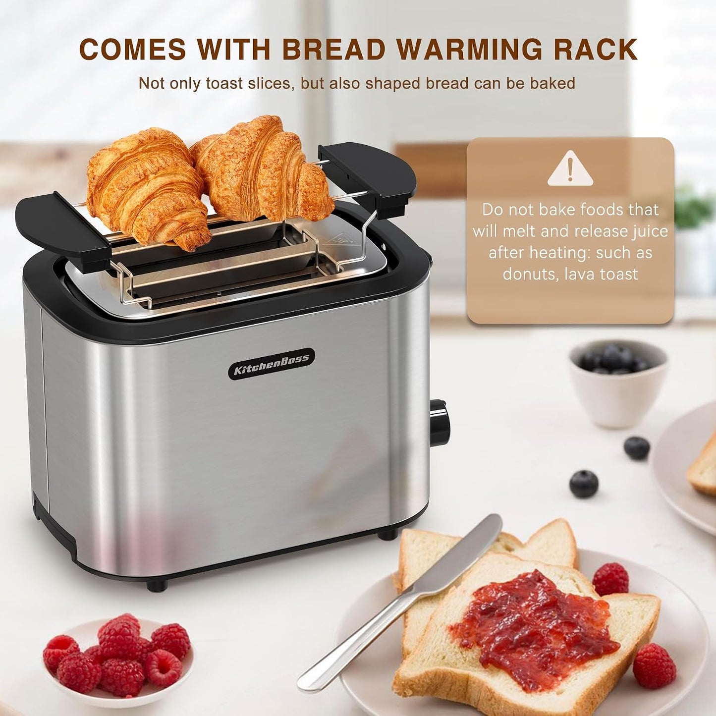 Edelstahl-Toaster mit 6 Bräunungsstufen und Funktionen