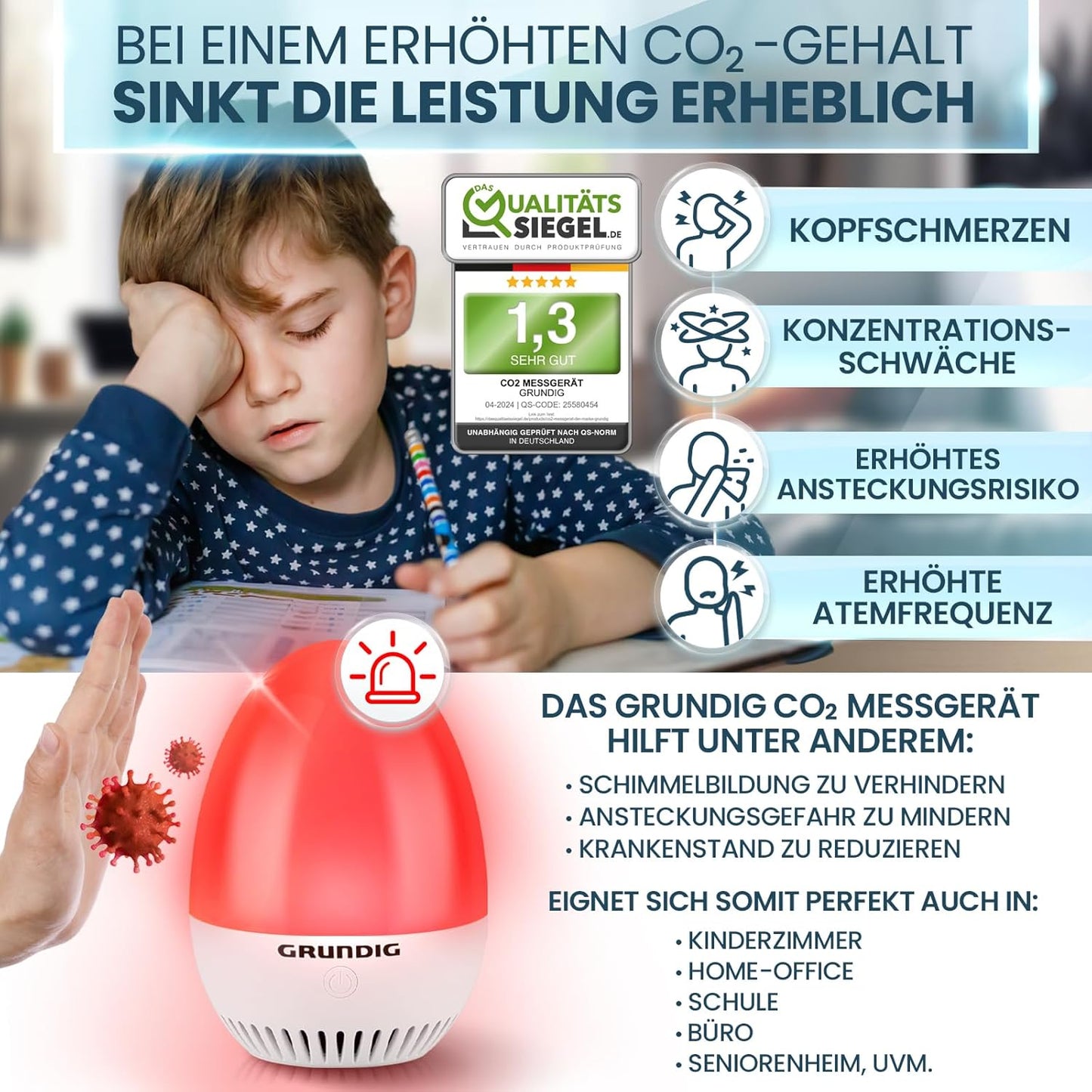 CO2 Messgerät mit Kalibrierungsautomatik & Akku, Modern