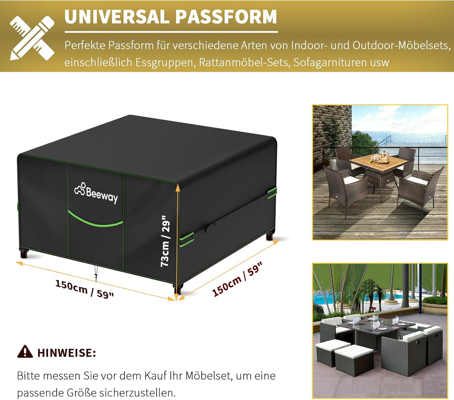 Gartenmöbelabdeckung Wasserdicht V2.0, Schwarz 150x150x73cm v2.0