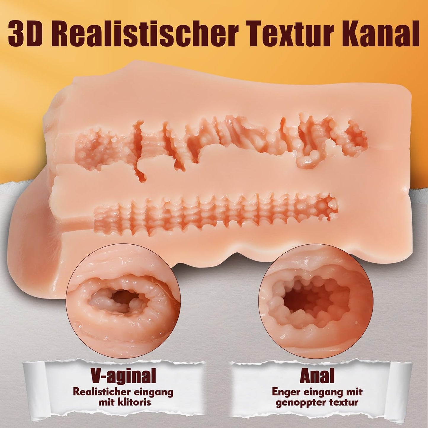 Realistischer Masturbator mit Vibrator 3D Vagina und Anal, Fleischfarbe