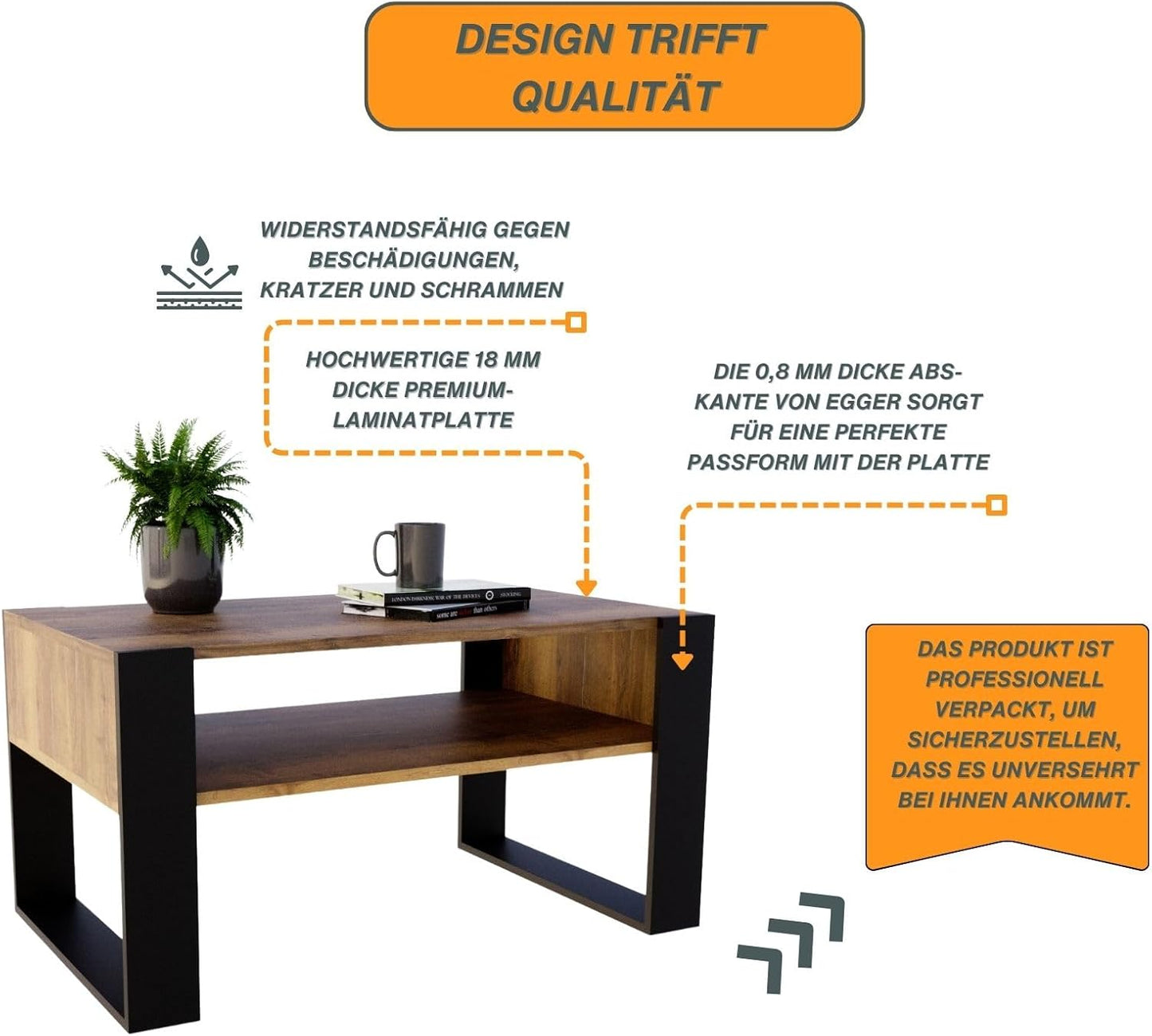 Moderner Couchtisch Karo 92 mit Staufach, Retro-schwarz