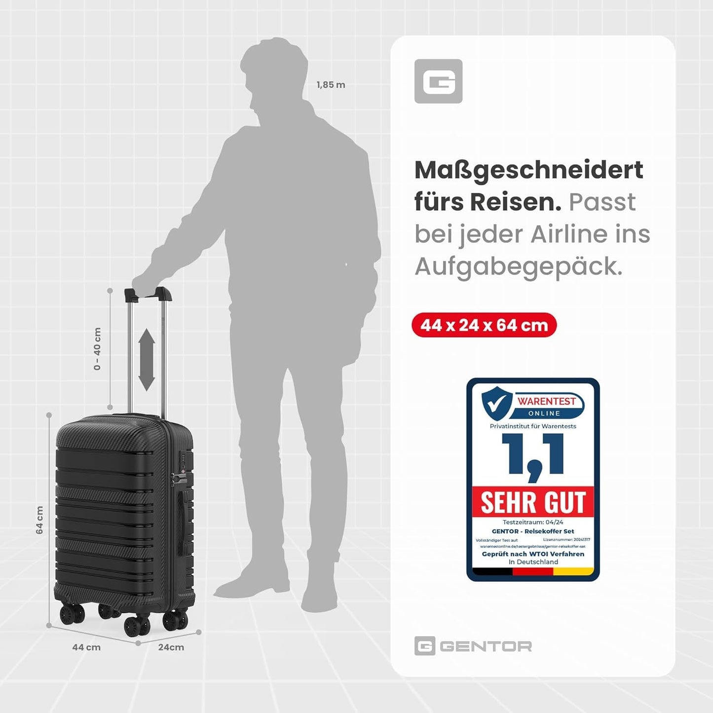 Leichter Hartschalenkoffer, L Schwarz