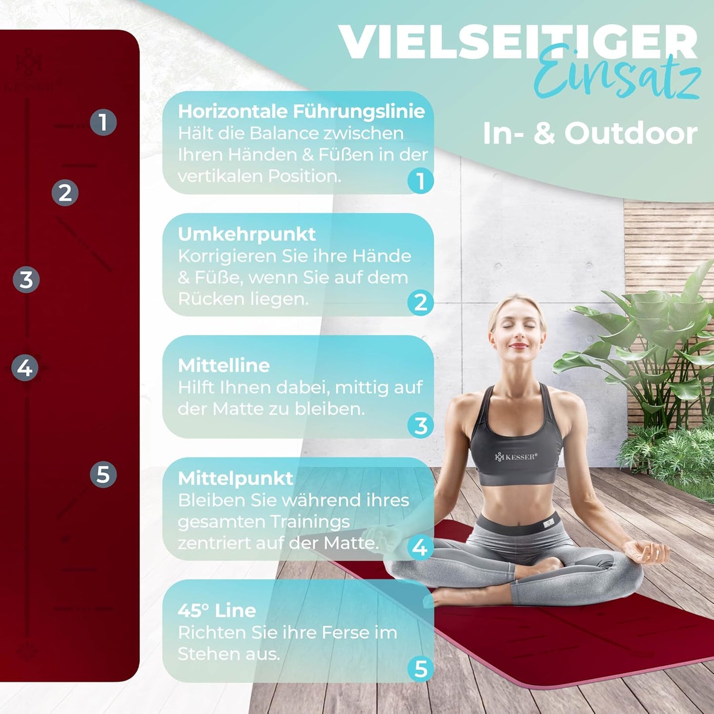 Yogamatte mit Tragegurt, Bordeaux