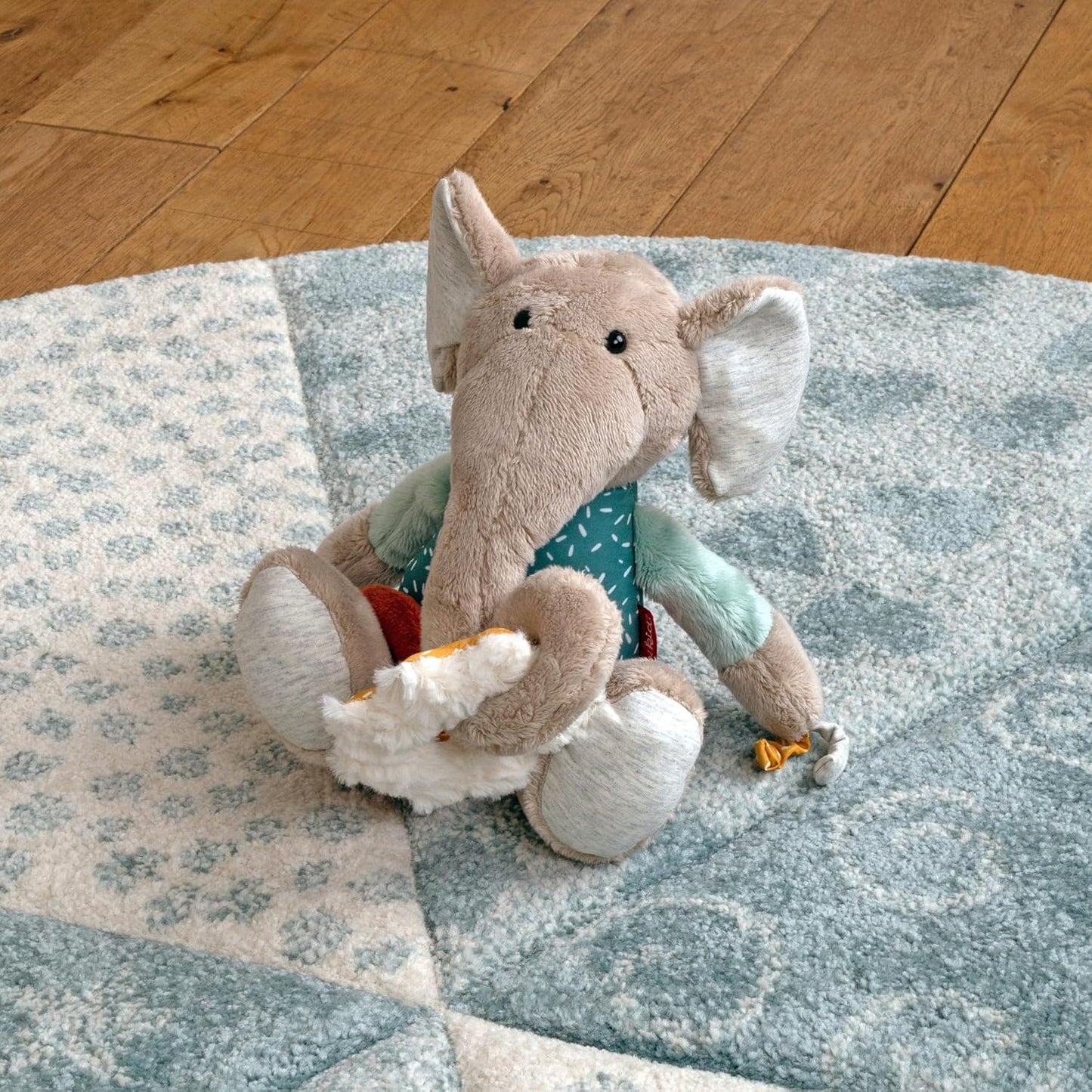 Babyaktivspielzeug Elefant Stofftier, Mint/Grau