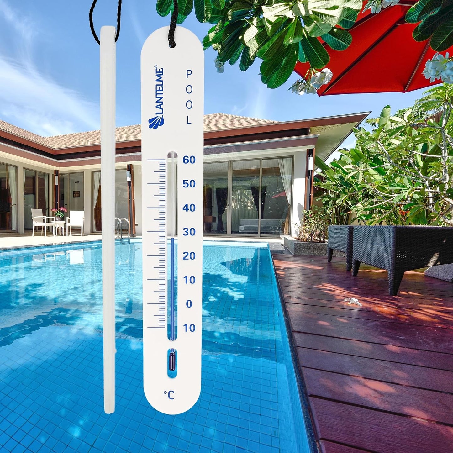 Sinkendes Poolthermometer mit Schnur, Weiss