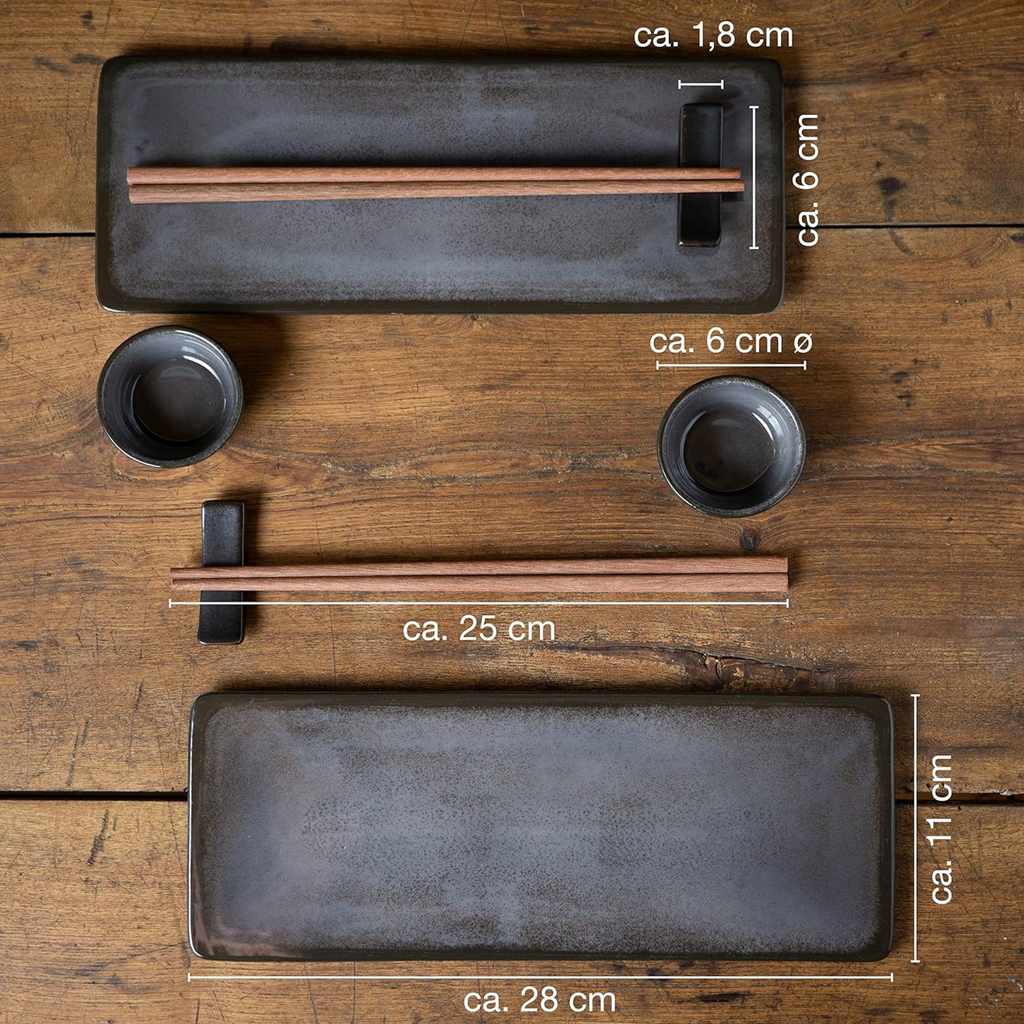 10-tlg. Sushi Geschirr Set, Grau