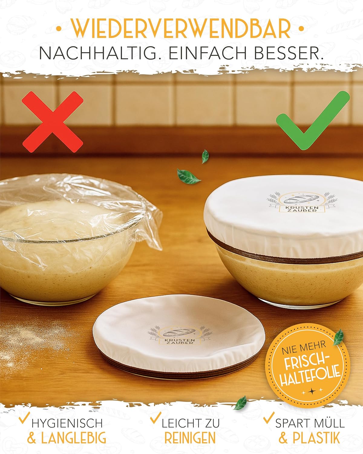 4er-Set Abdeckhaube für Gärkörbe, 40 x 40 x 15 cm