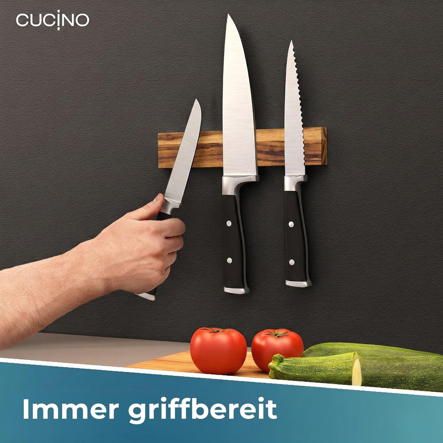 Selbstklebende Messer-Magnetleiste, Akazie 25cm