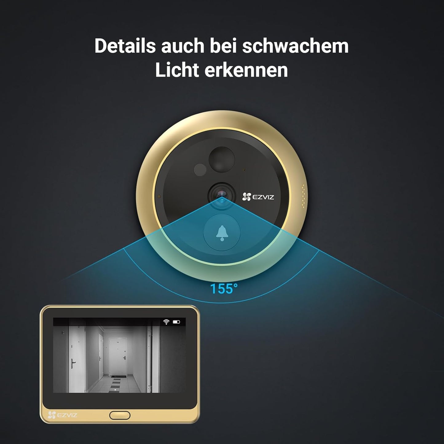 Video Türspion mit Bildschirm und Personenerkennung, Black
