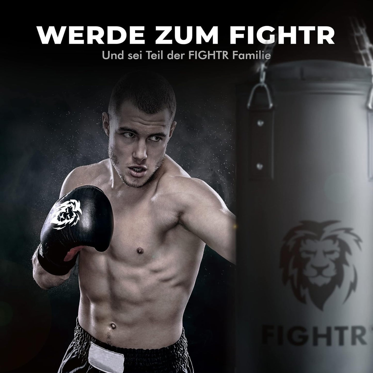 Boxsack Set mit 4-Punkt-Stahlkette für Kampfsport, leer All Black