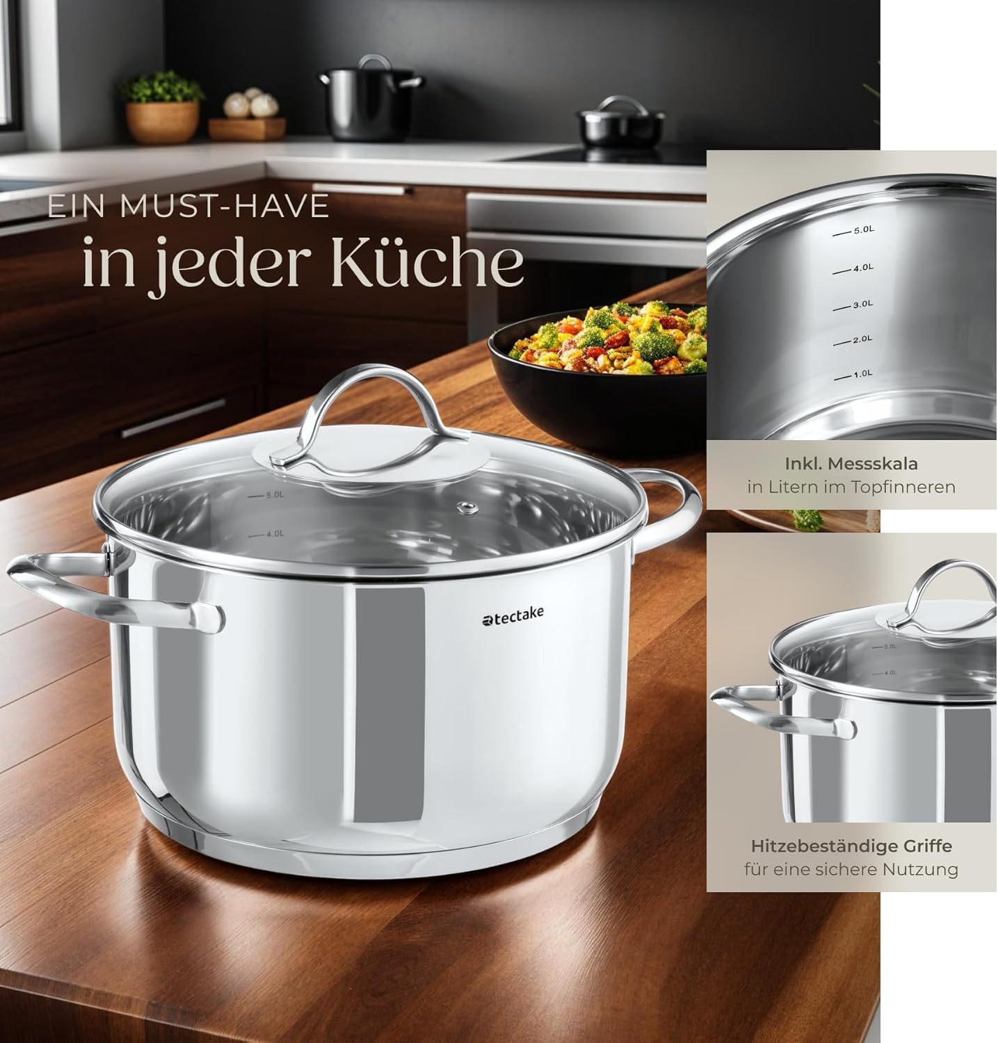 7-teiliges Topf-Kochgeschirr-Set aus Edelstahl, 7-tlg Set