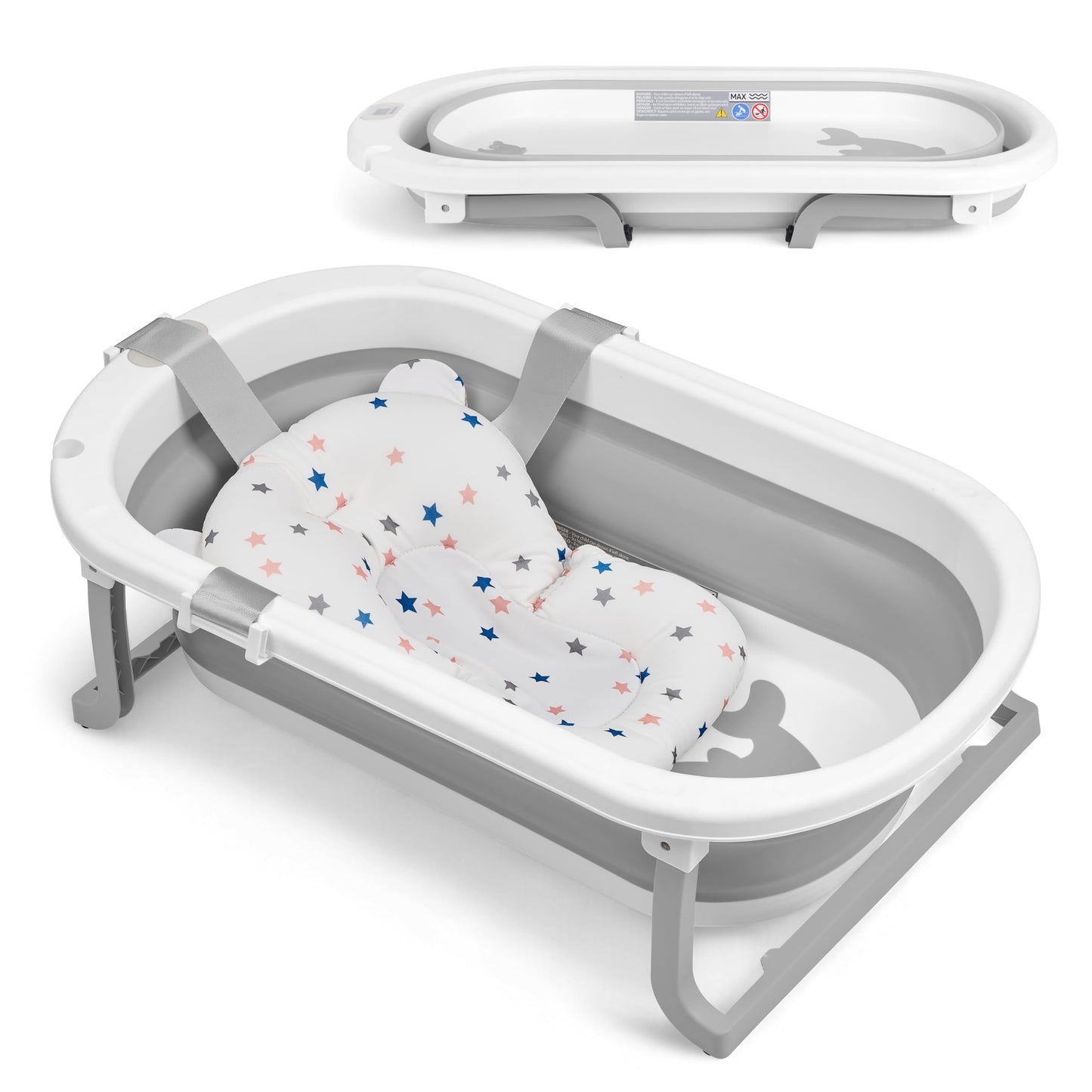 Faltbare Babybadewanne mit Temperaturanzeige, Grau