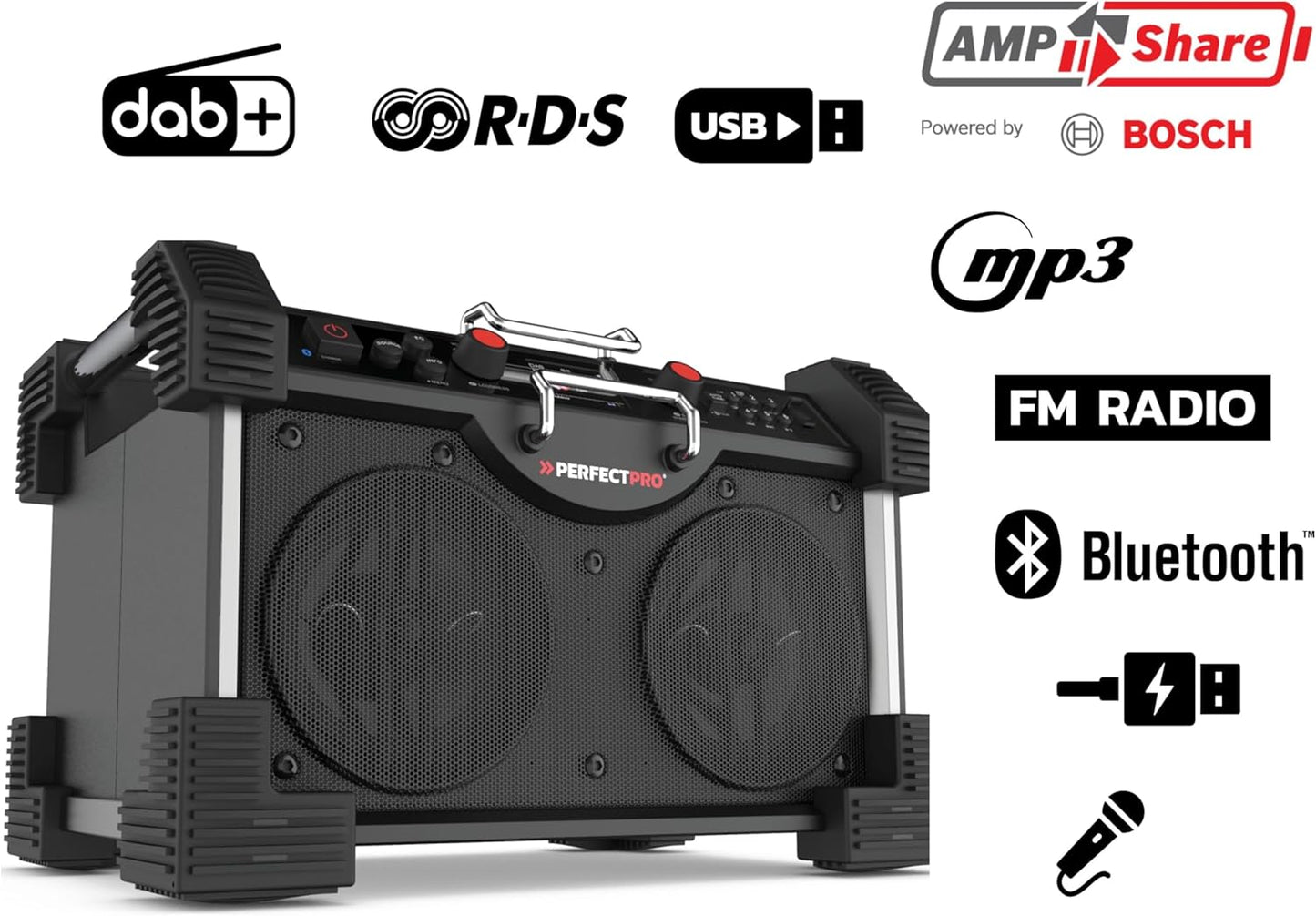 Baustellenradio mit DAB+, Bluetooth, Powerbank