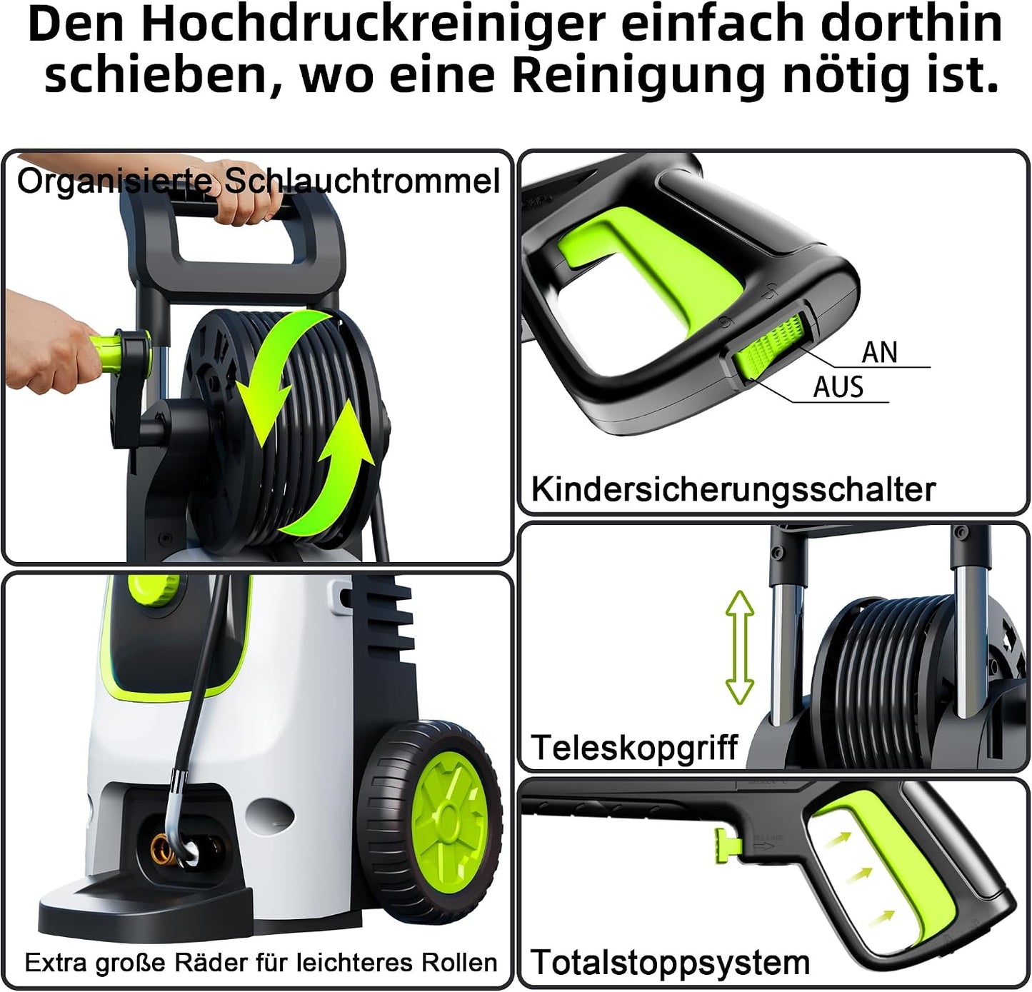 Hochdruckreiniger mit Zubehör-Set, Grün