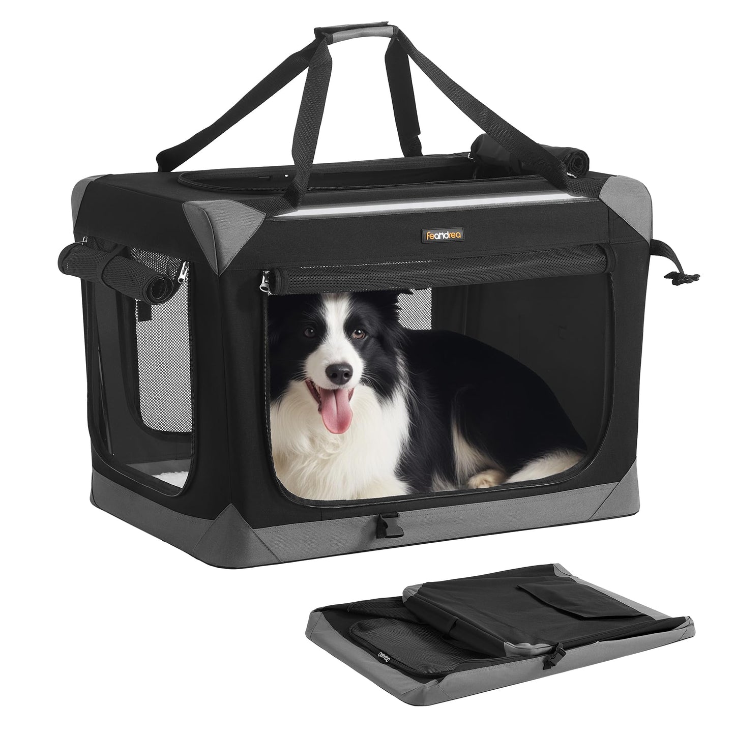 Faltbare Hundetransportbox mit vier Türen, L 76 x B 53 x H 53 cm