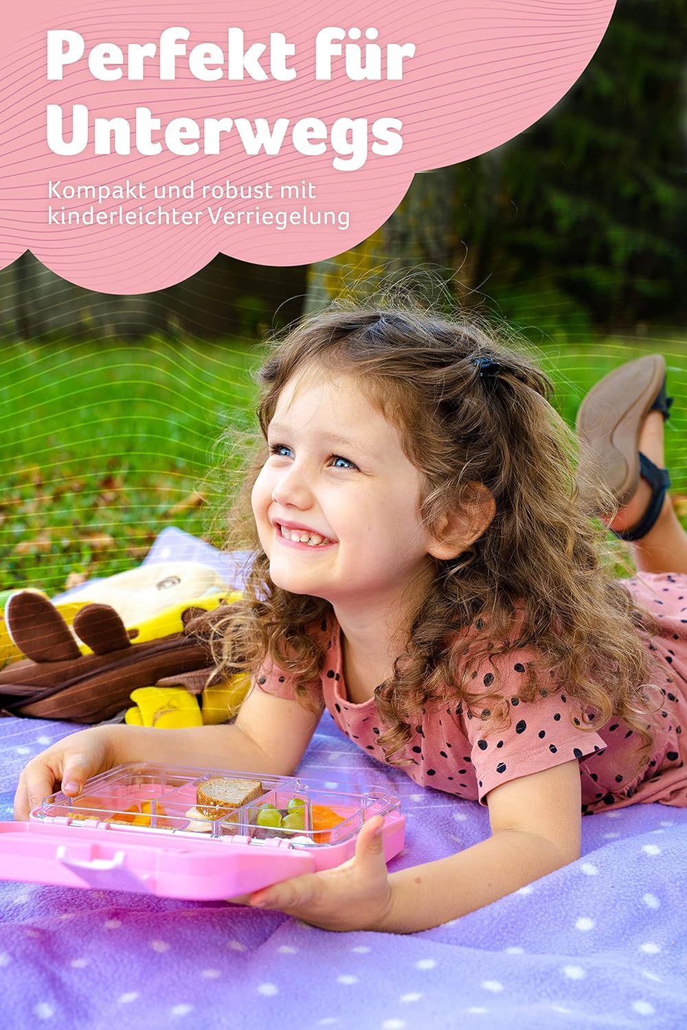 Auslaufsichere Bento Lunchbox mit Trennfächern Toni, Rosa