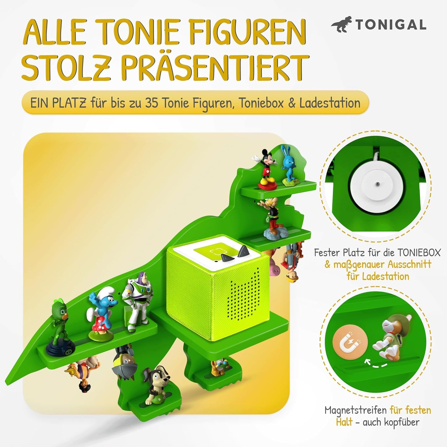 Tonie Regal für 35 Figuren und Toniebox, Dino T-rex