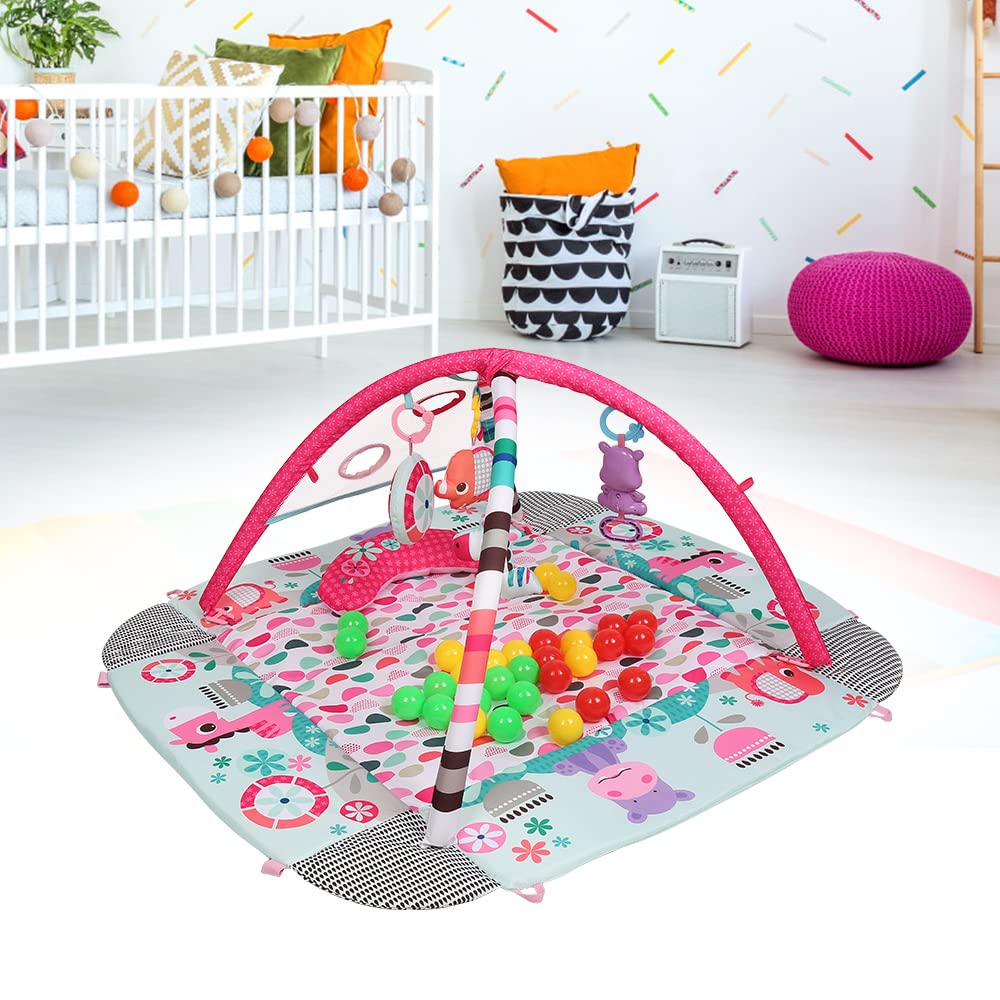 5-in-1 Baby Spieldecke mit Laufstall und Bällebad, 5 in 1-rosa