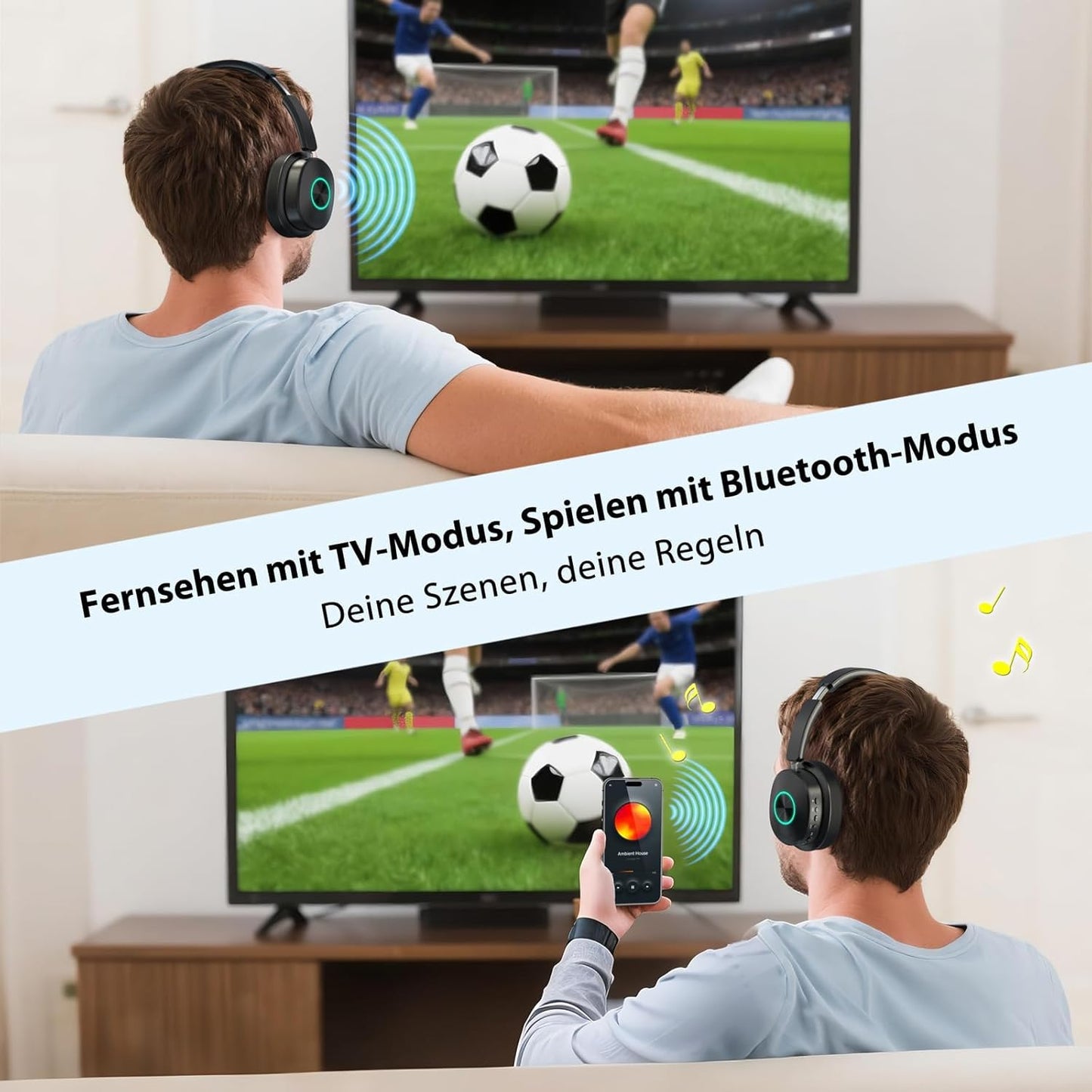Kabellose TV-Kopfhörer mit Sender-Ladestation, Black