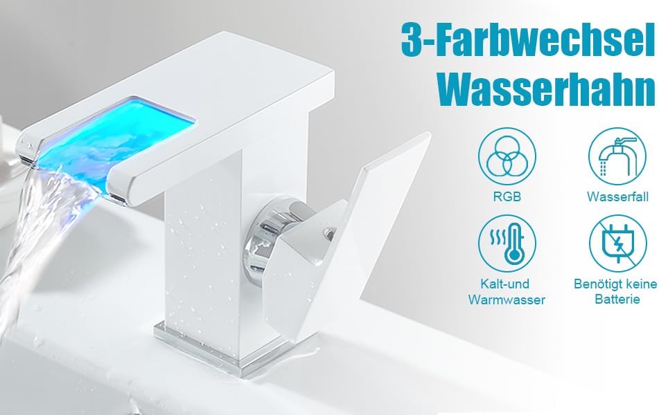 Badarmatur Wasserfall mit Kalt-/Warmwasserfunktion, Weiss