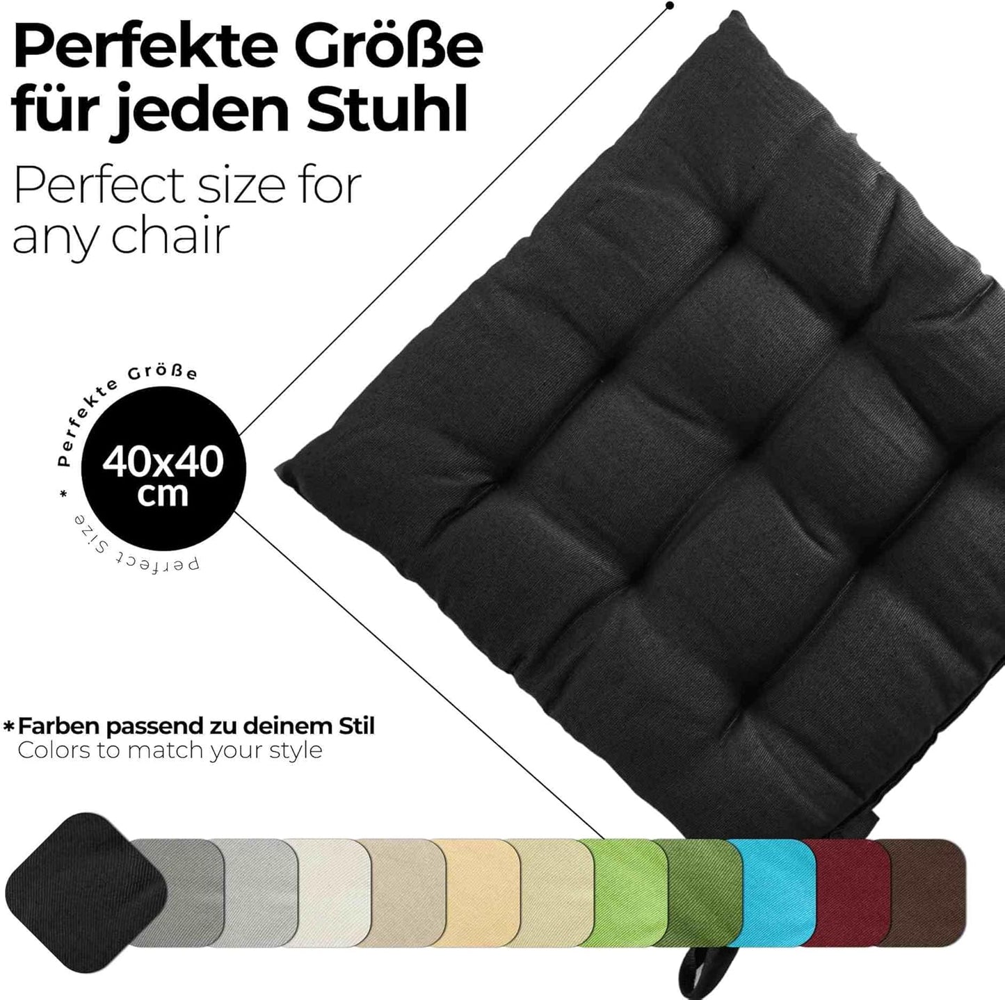 Basic Sitzkissen-Set mit Bändern (2 Stück), 2 Stück - 40x40 cm Schwarz