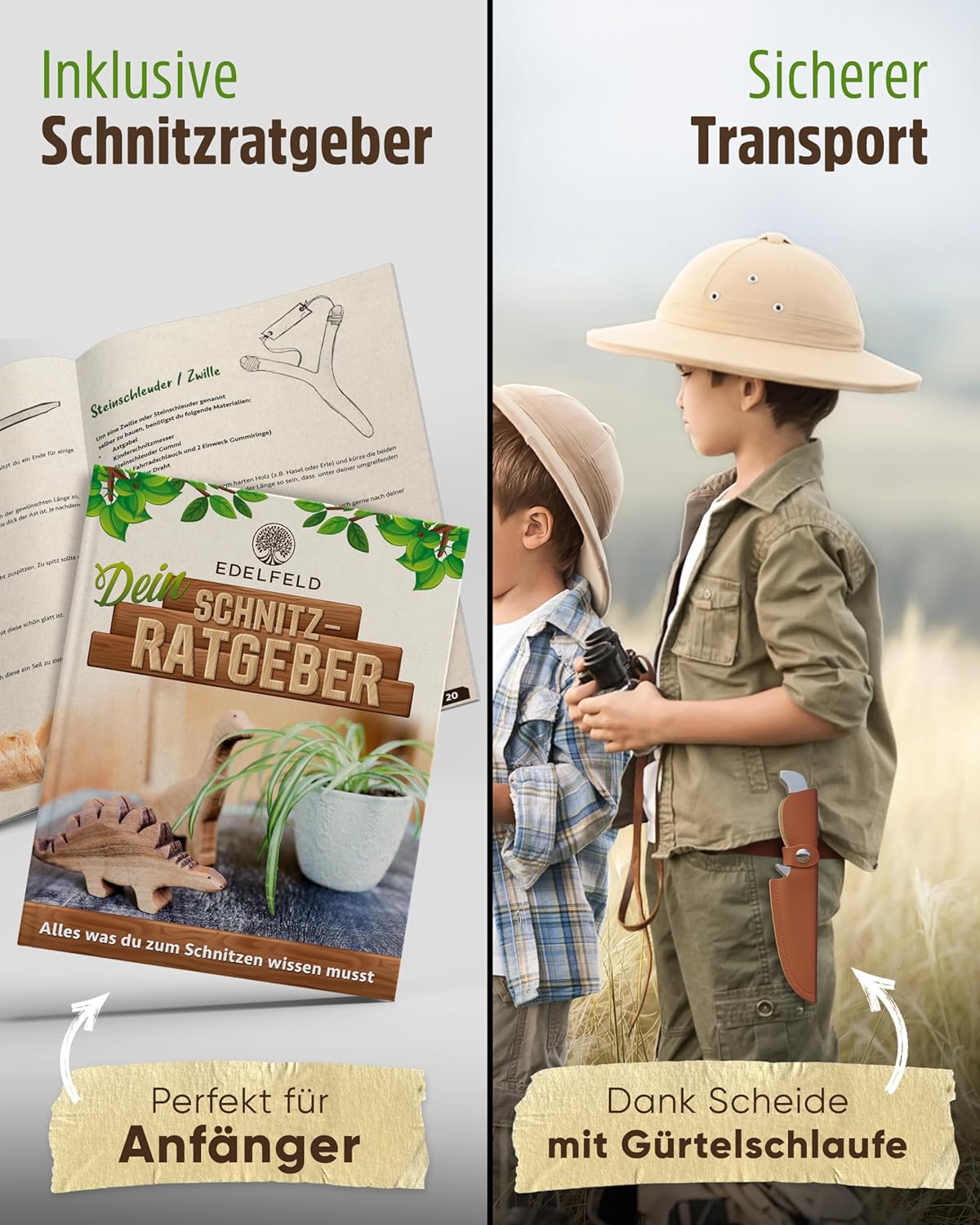 Schnitzmesser für Kinder, Braun (Metall)