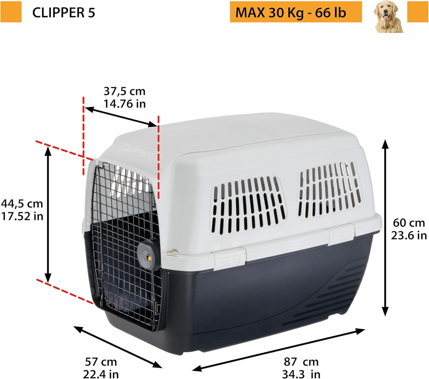 Hundetransportkäfig bis 30 kg, 87 x 57 x h 60 cm.