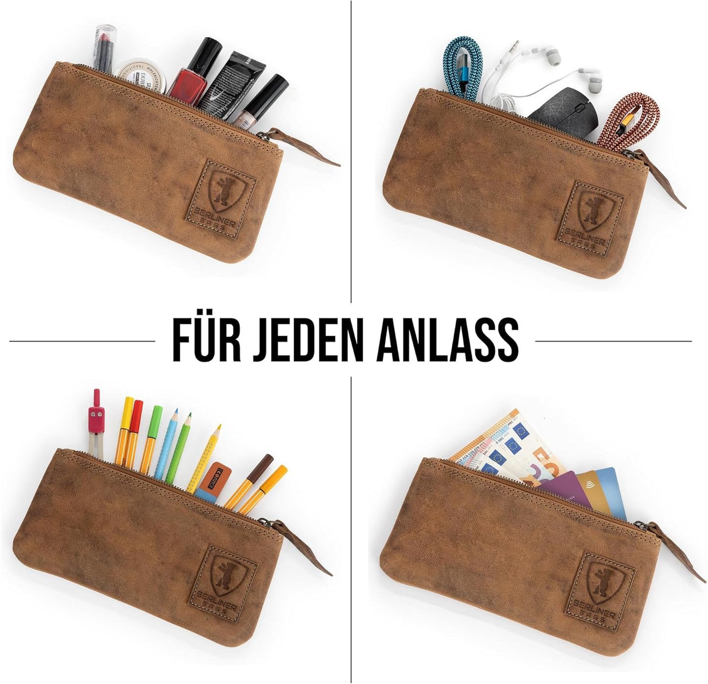 Vintage Lederetui mit YKK-Reissverschluss, Walnut