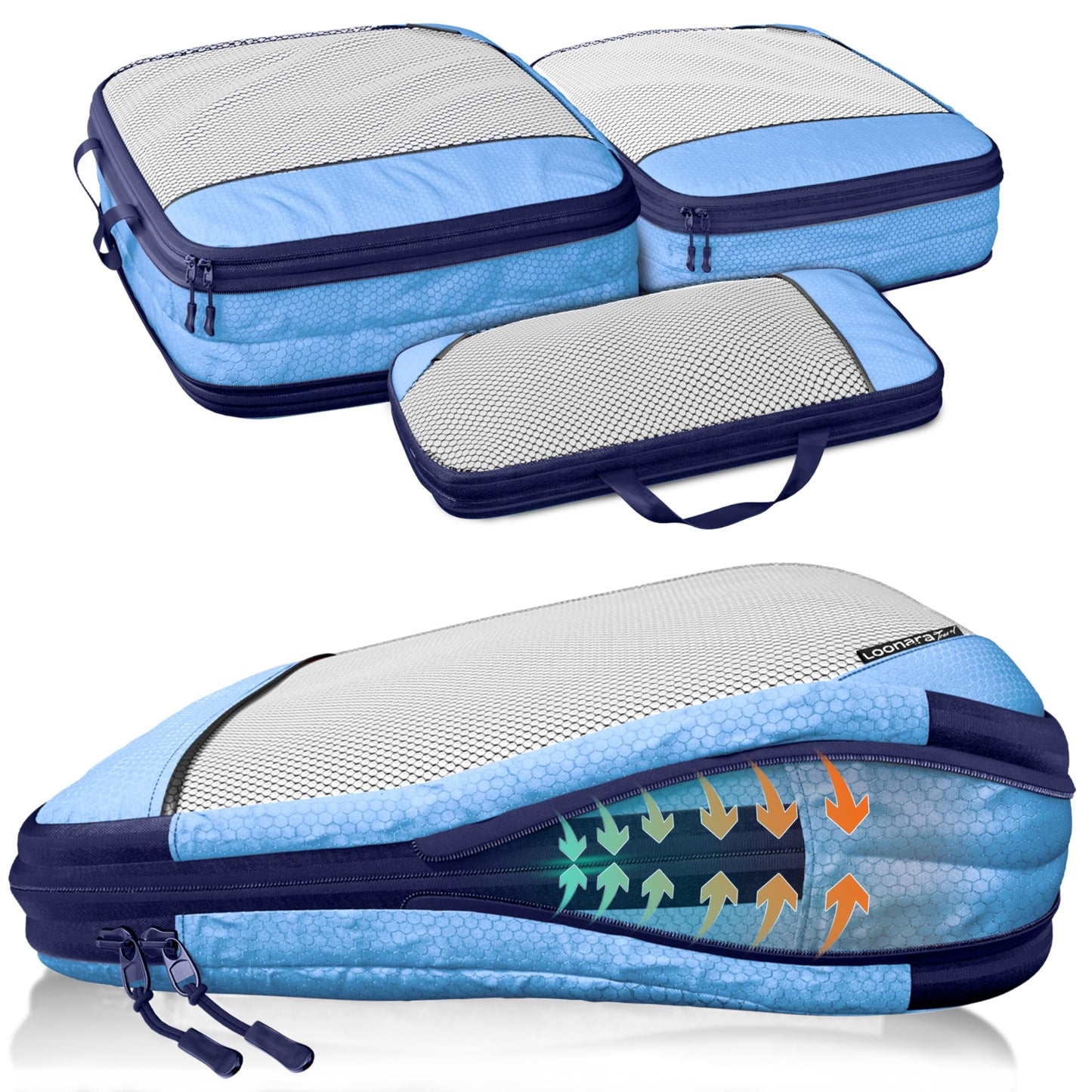 3-teiliges Packwürfel-Set, Mariner's Azure - Blau 3-teilig