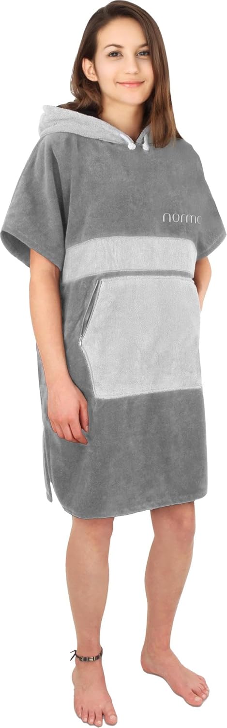 Unisex Surfer Strand-Poncho, Grau/Hellgrau L-XL
