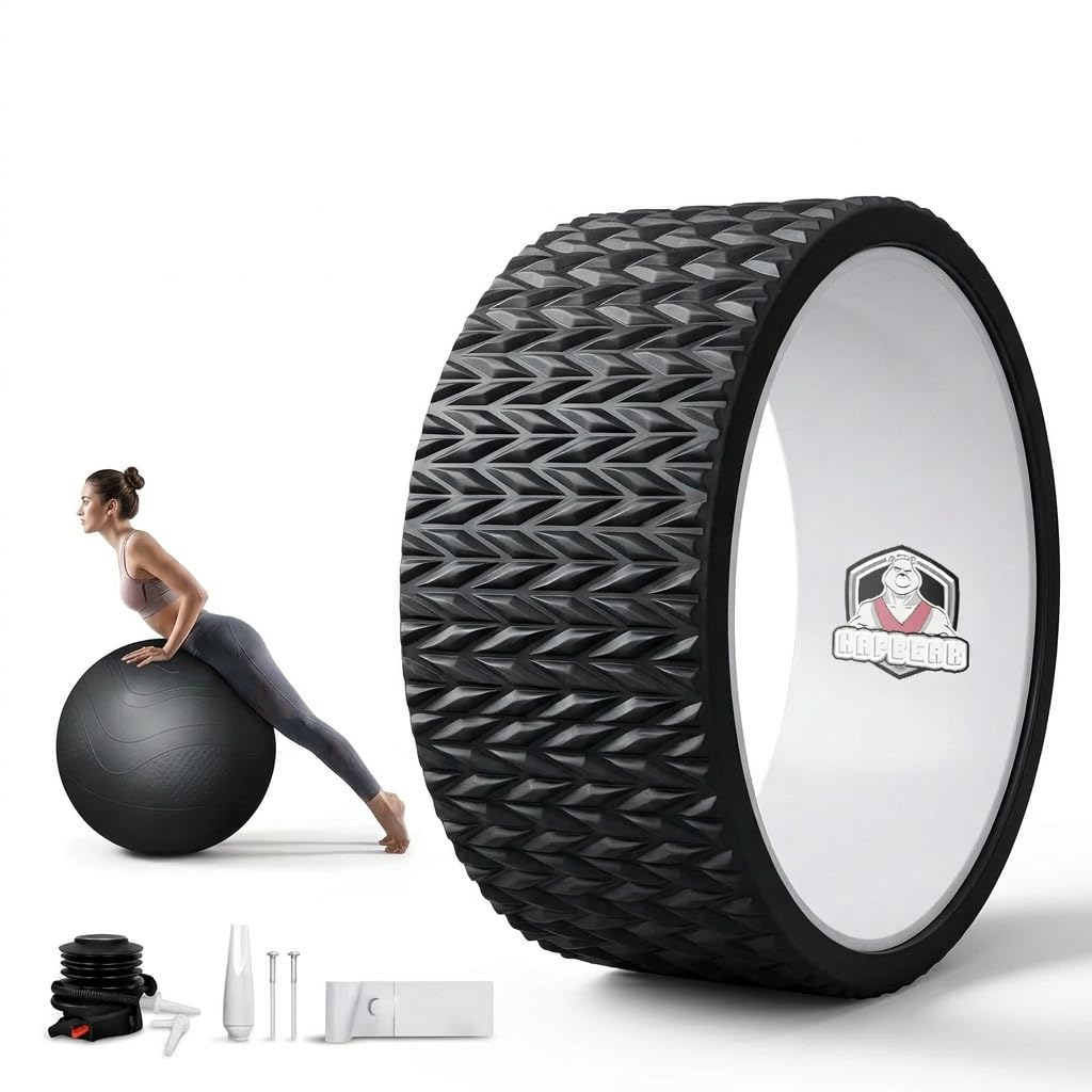 Yoga Rad Set mit Gymnastikball und Pumpe, Schwarz 30CM 1