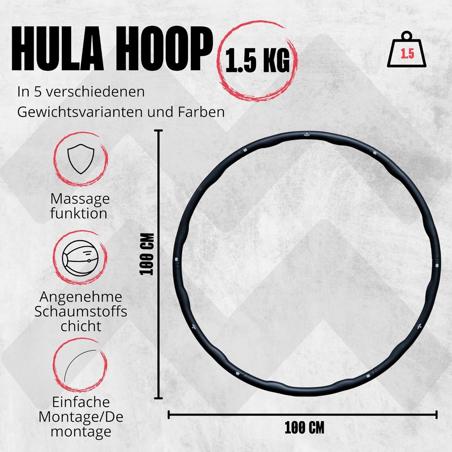 Hula Hoop Reifen mit Stecksystem, Schwarz - 1.5 KG