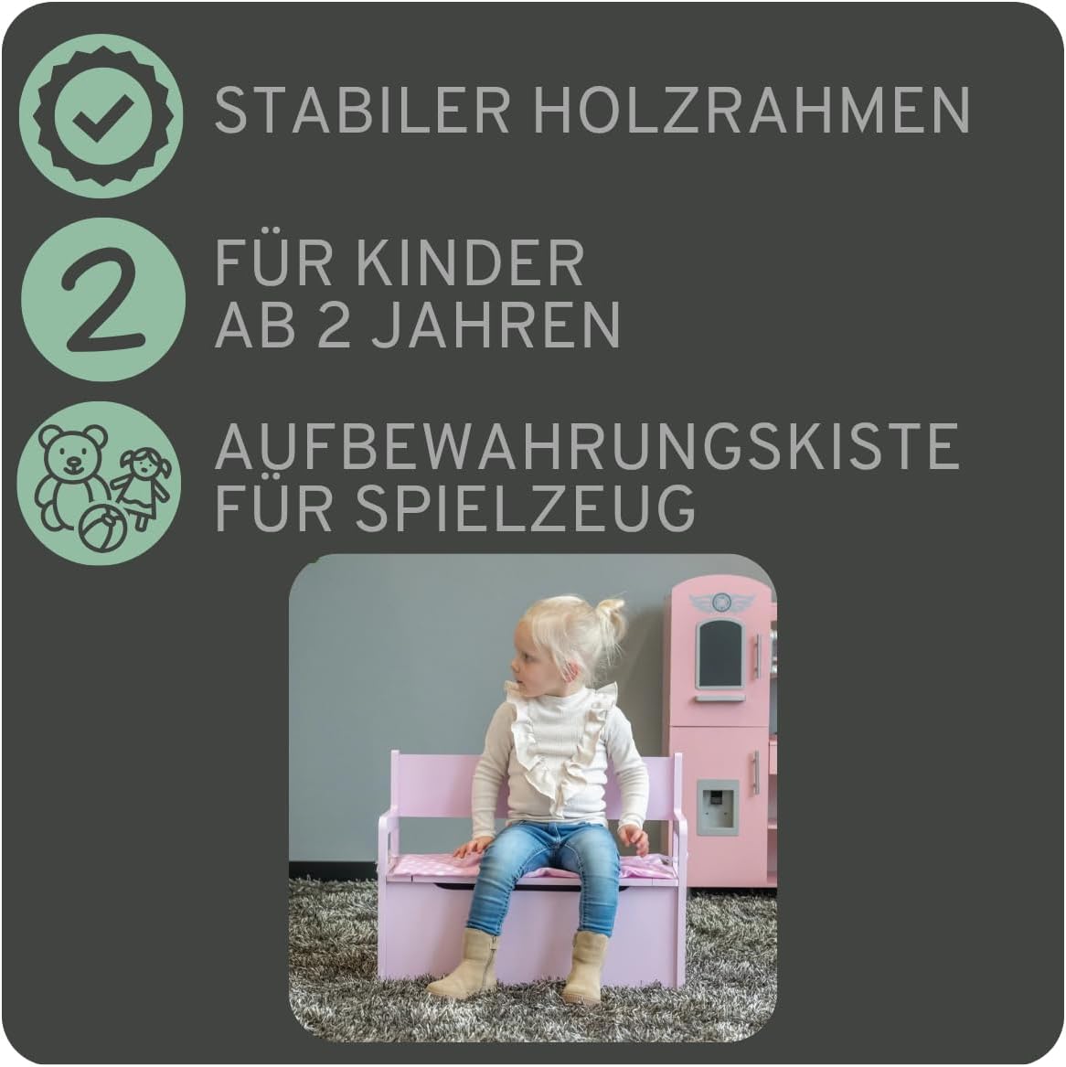 Kindersitzbank mit Aufbewahrungskiste, Rosa